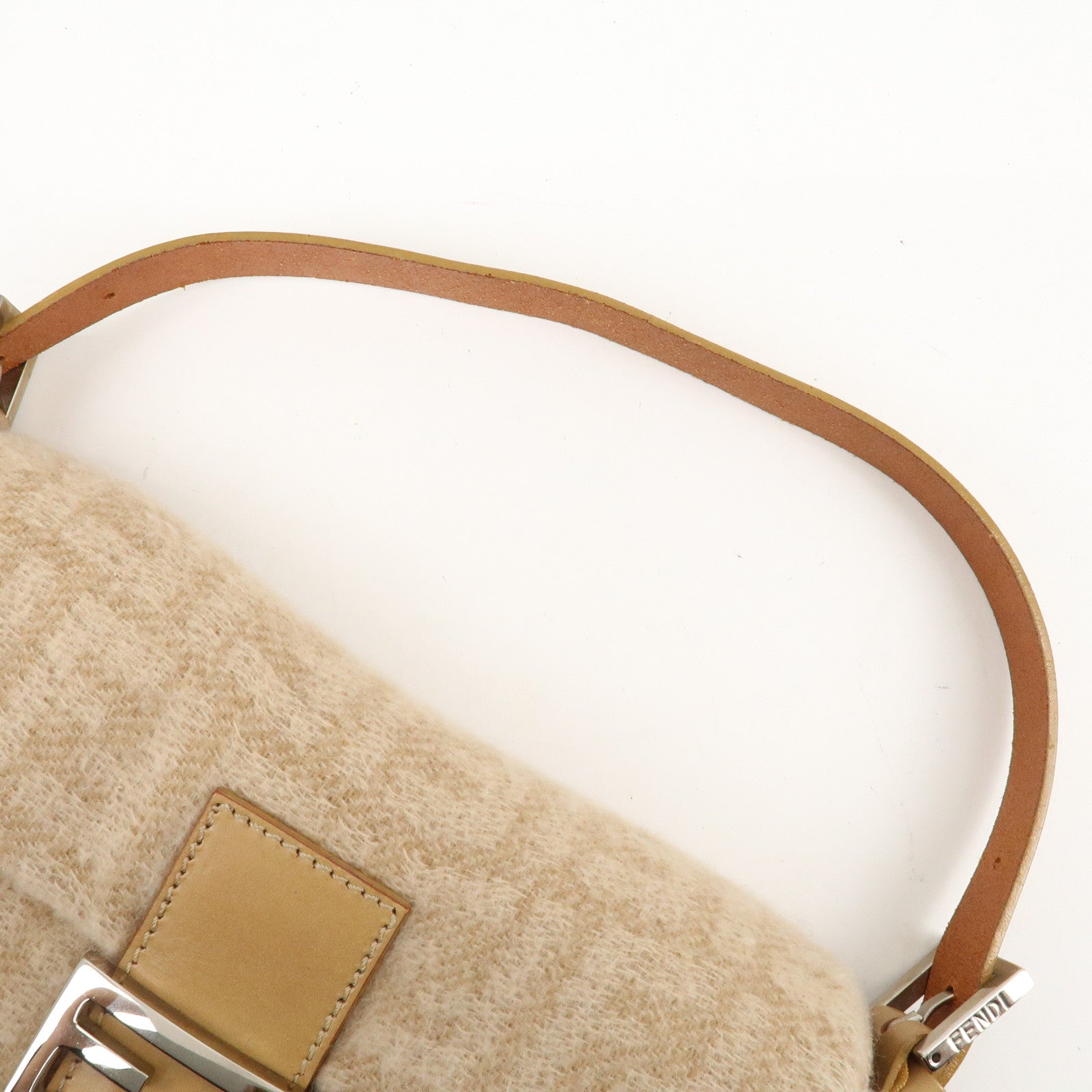 FENDI Mamma Baguette Zucca Wool Leather Shoulder Bag Beige 26424