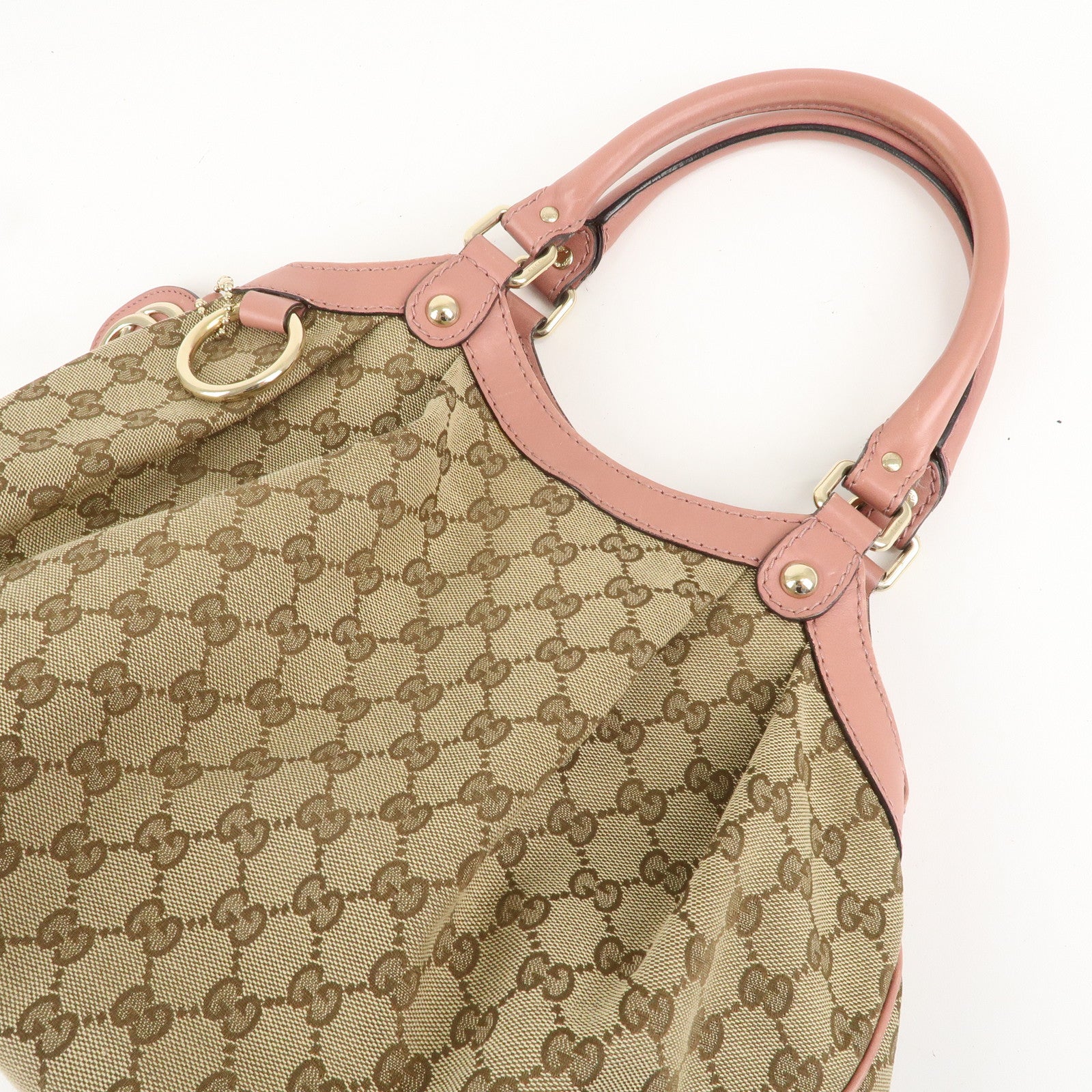 GUCCI Sukey GG Canvas Leather Hand Bag 211944 Beige Pink