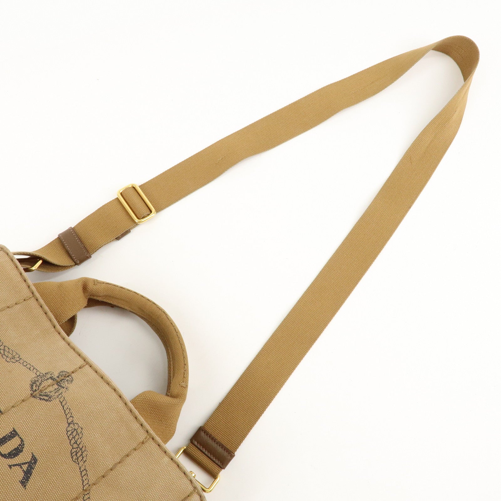 PRADA Logo Canapa Mini Canvas 2Way Bag Hand Bag Brown B2439G