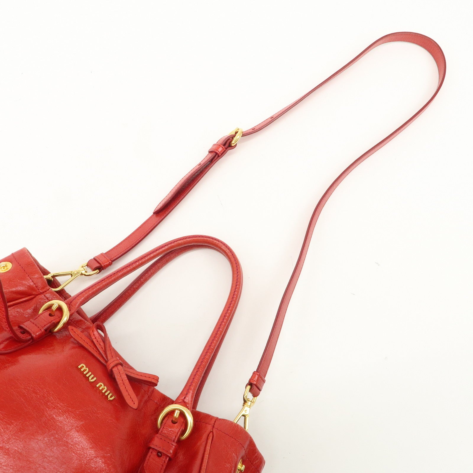 MIU MIU Leather 2WAY Bag Hand Bag Shoulder Bag Gold HDW Red