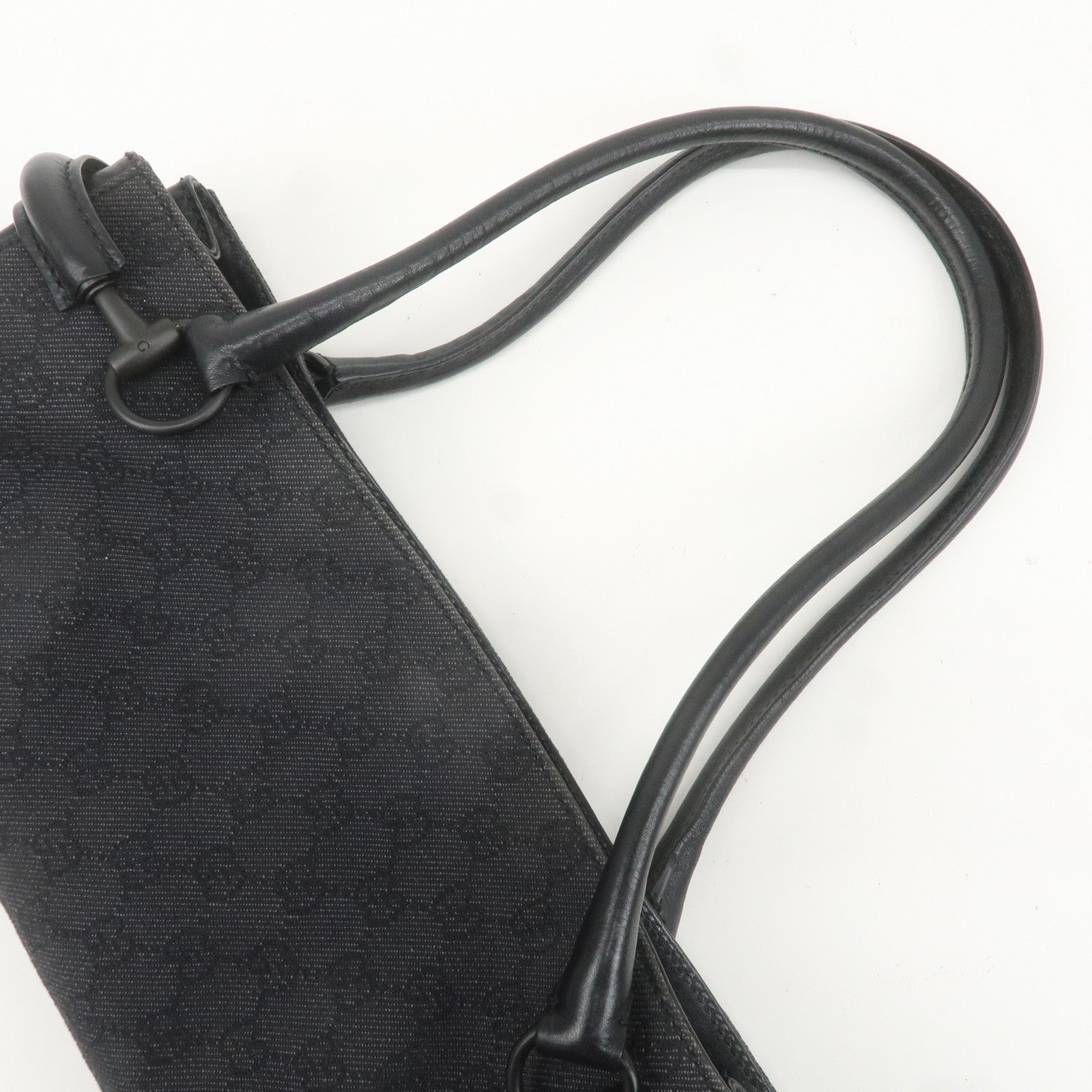 GUCCI GG Denim Leather Shoulder Bag Black 101345