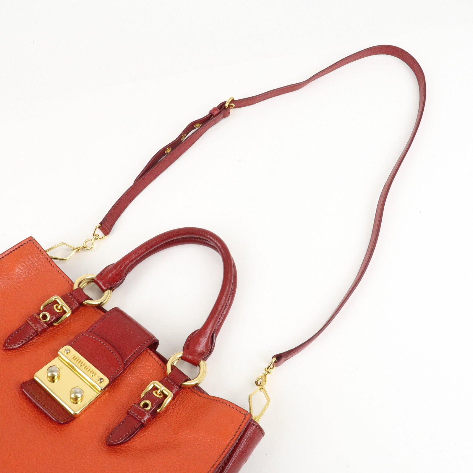 MIU MIU Leather MADRAS BICOLORE 2WAY Bag Hand Bag Orange Used