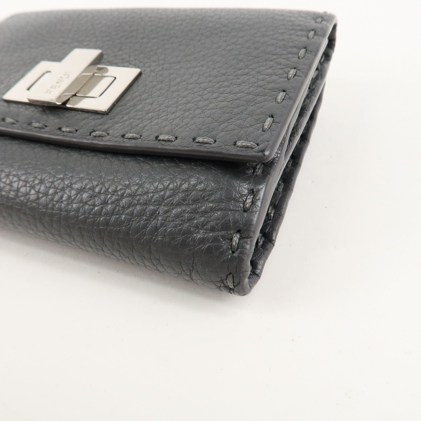 FENDI Selleria Leather Peekaboo Bi-fold Wallet Gray 8M0359