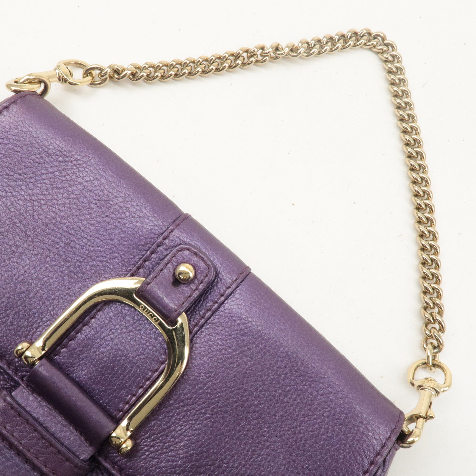 GUCCI Leather Chain Shoulder Bag Clutch Bag Purple 268748