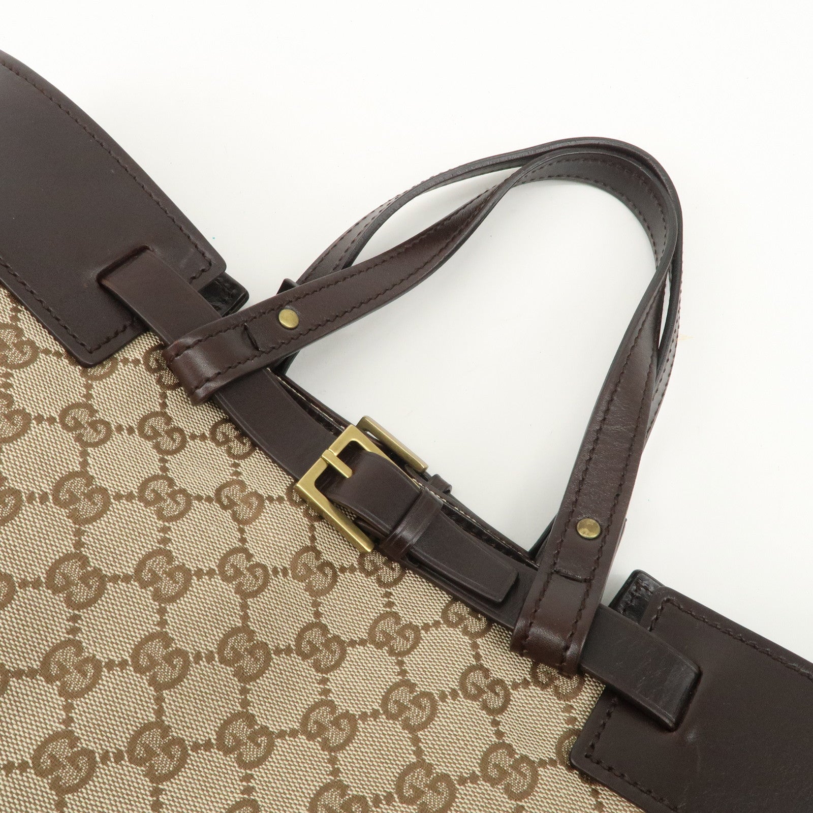 GUCCI GG Canvas Leather Tote Bag Beige Dark Brown 106251 Used