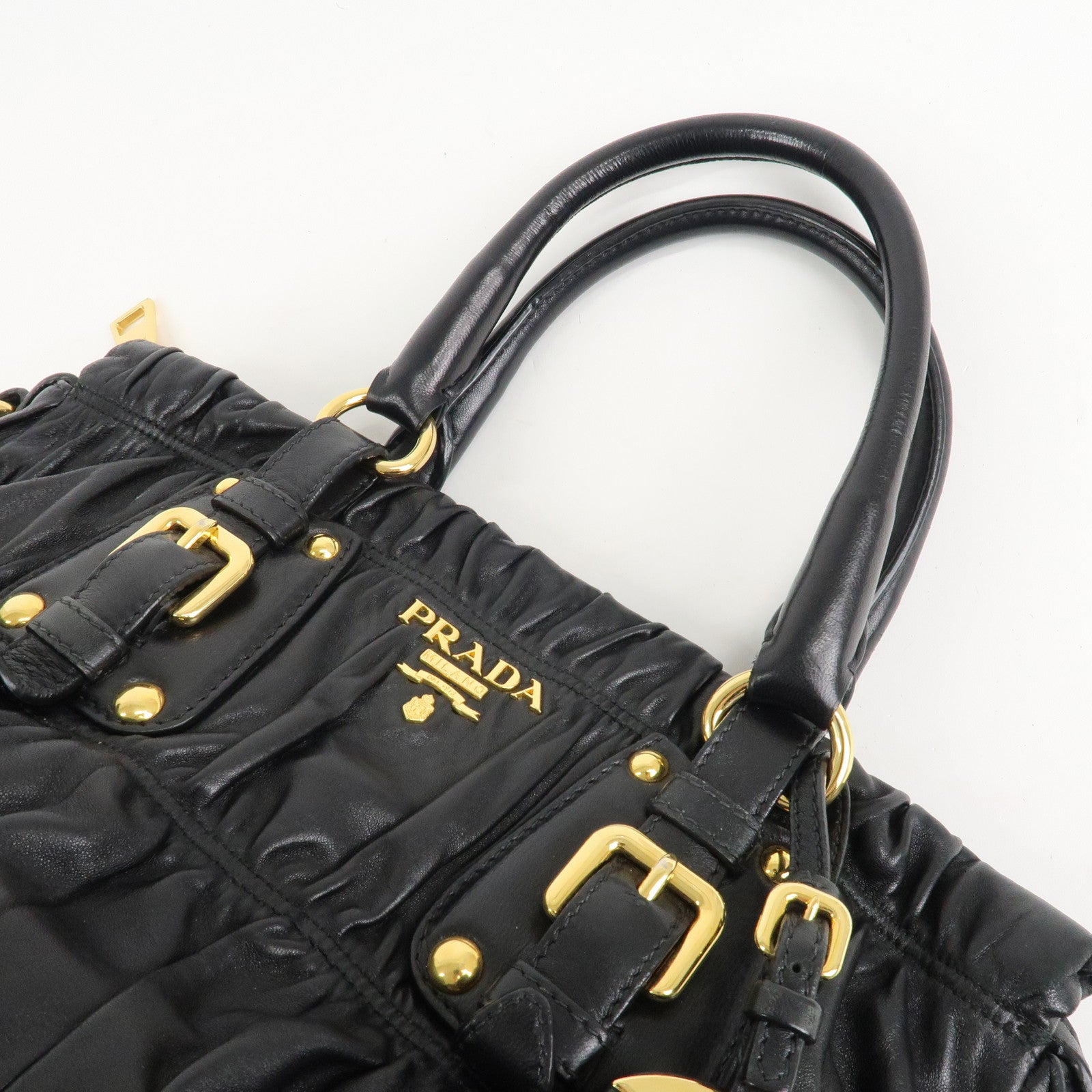 PRADA Leather 2way Bag Hand bag Black Gold Hardware