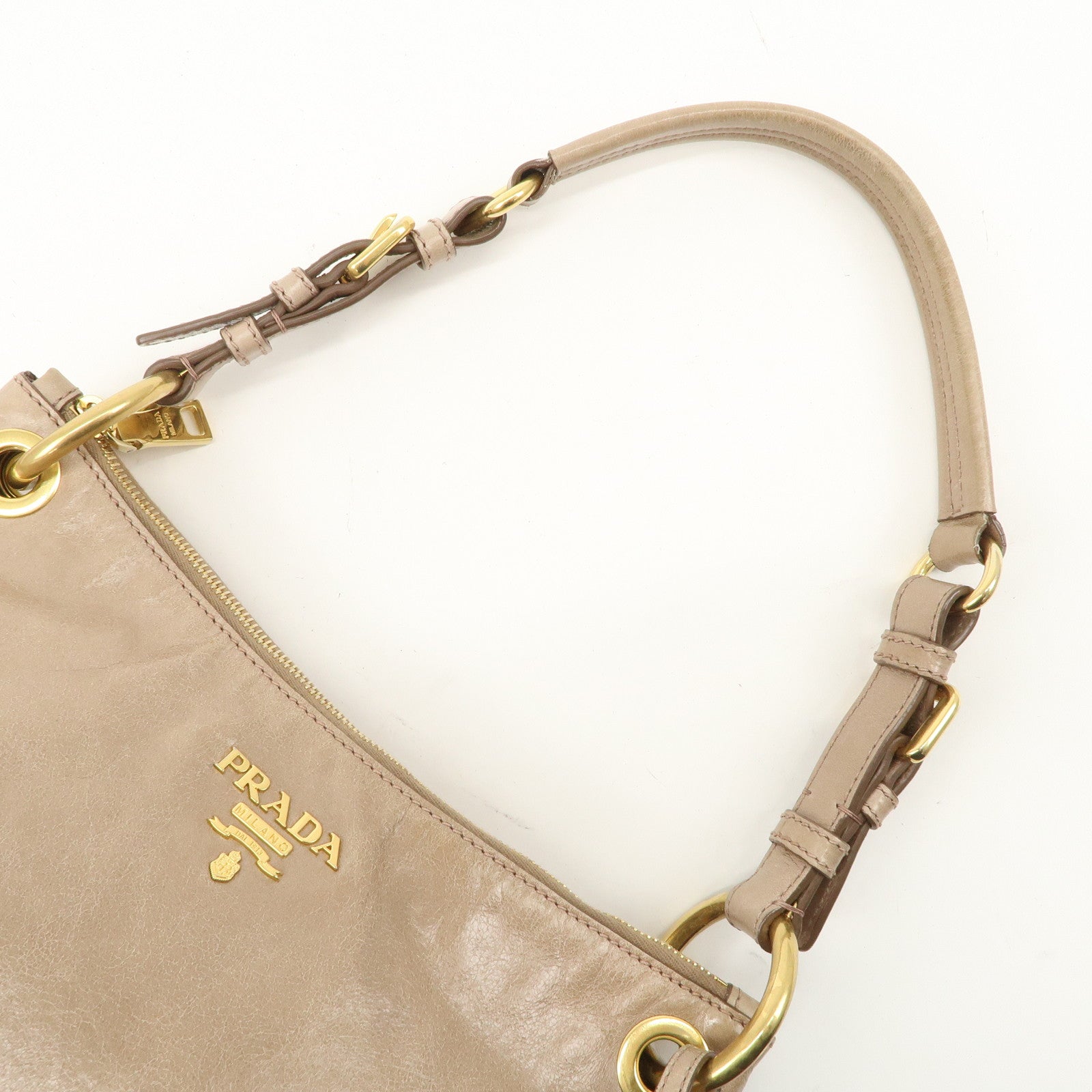 PRADA Leather Shoulder Bag Hand Bag Beige BR4984