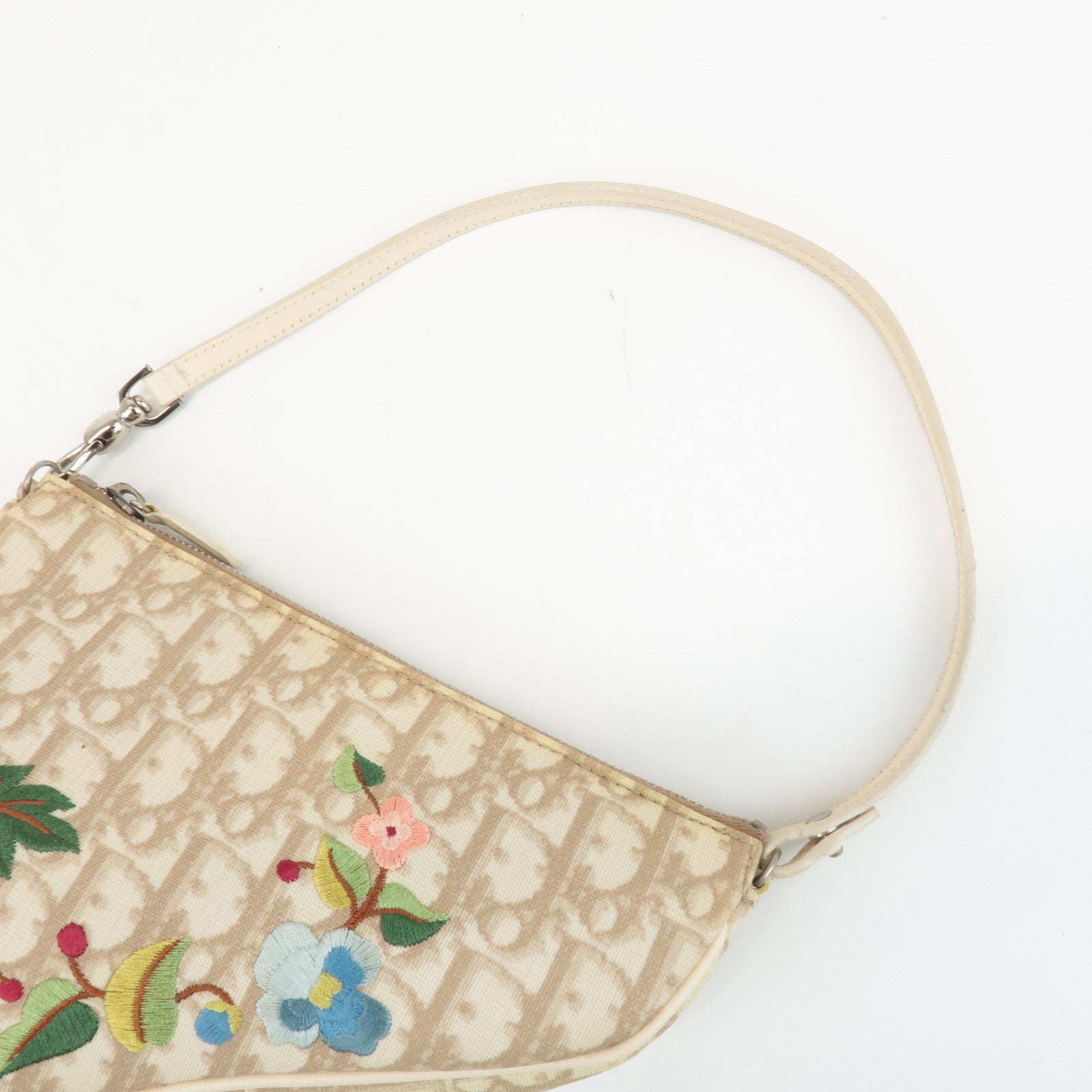 Christian Dior Trotter PVC Leather Saddle Pouch Flowers Embroidery