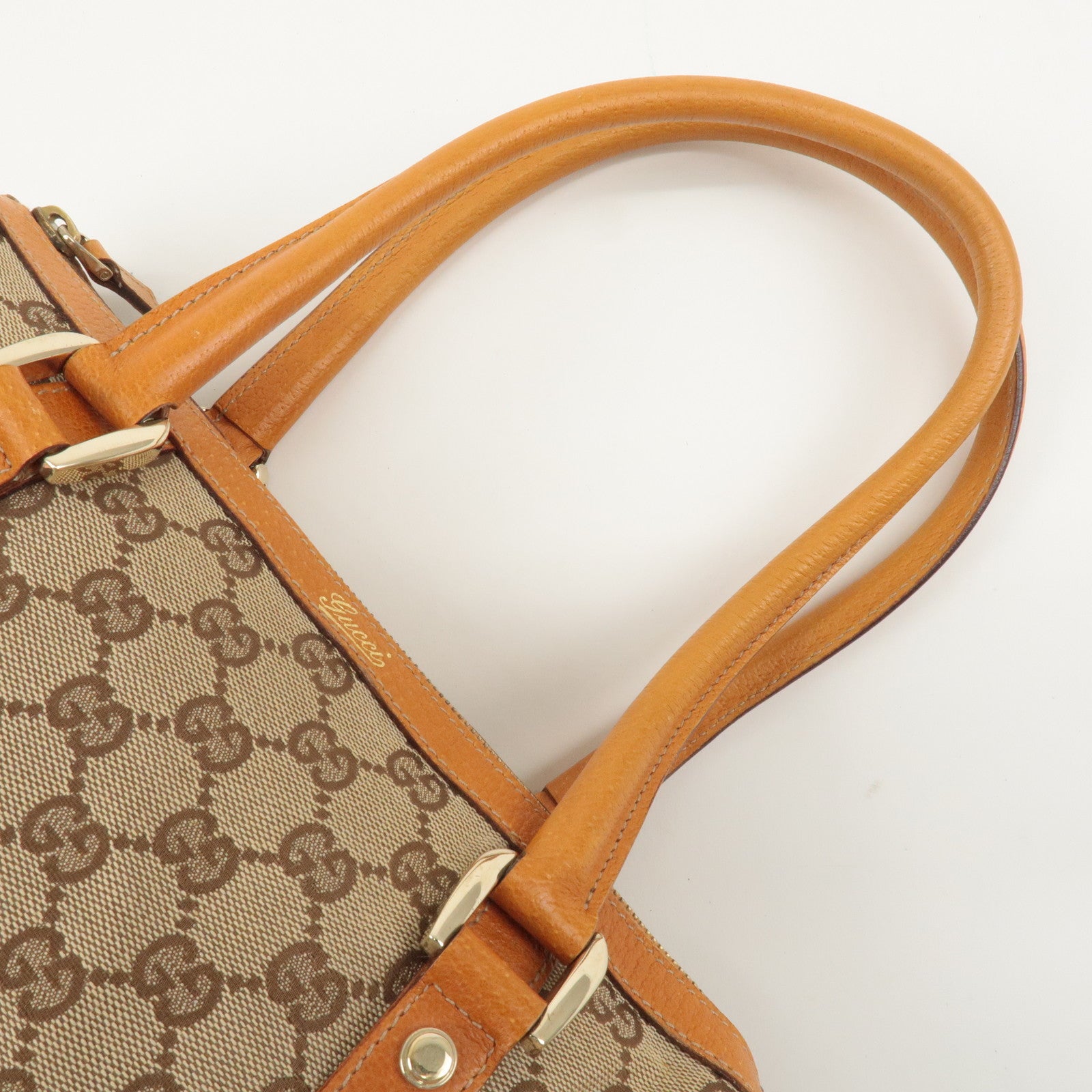 GUCCI Abbey GG Canvas Leather Mini Boston Bag Beige Orange 130942