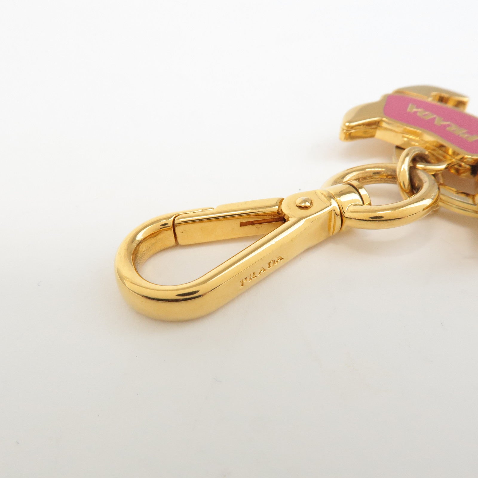 PRADA Metal Dog Motif Keychain Bag Charm Gold Pink 1PS402