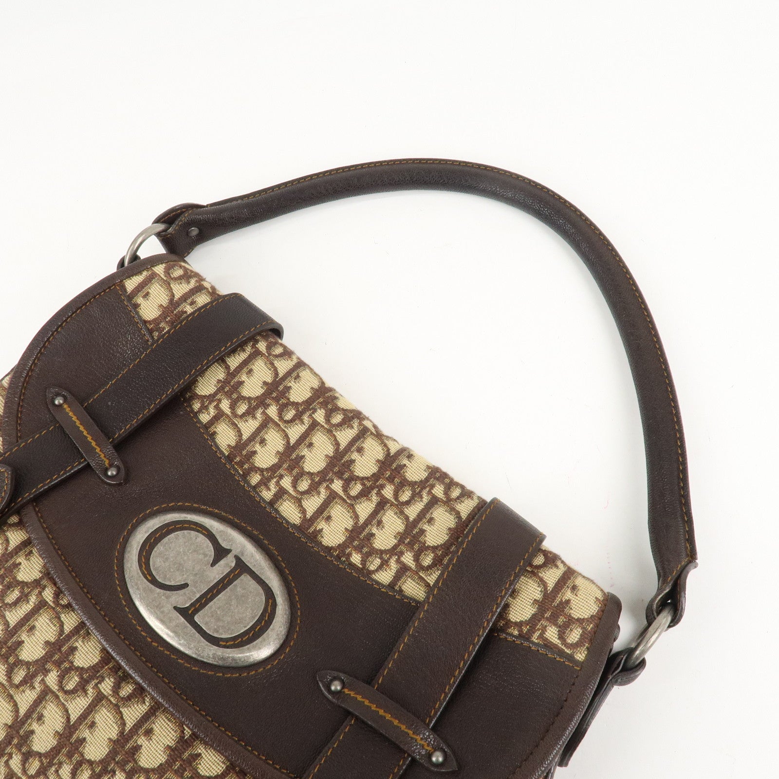 Christian Dior Trotter Canvas Leather Shoulder Bag Brown