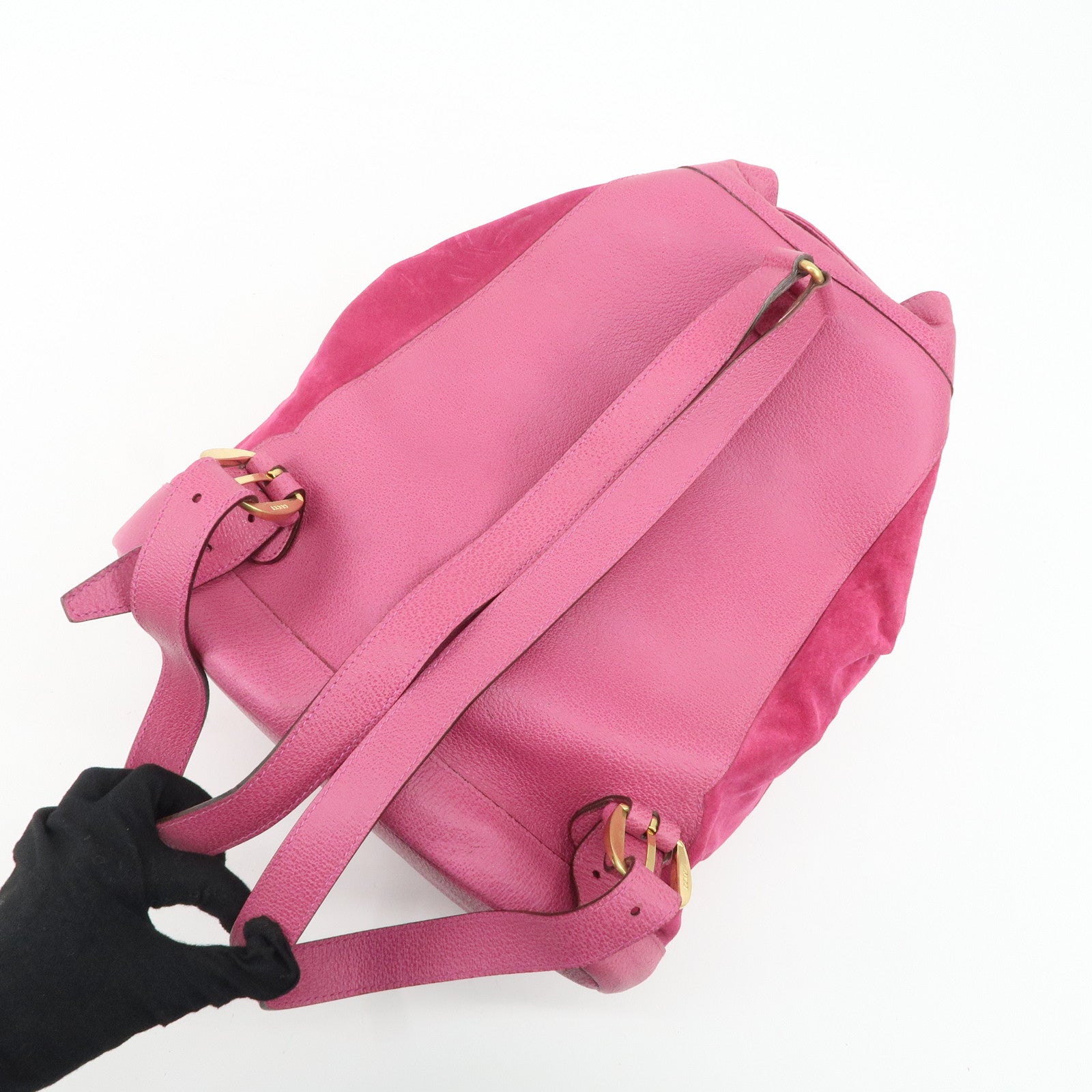 GUCCI Bamboo Suede Leather Back Pack Pink 003.2855.0043 Used