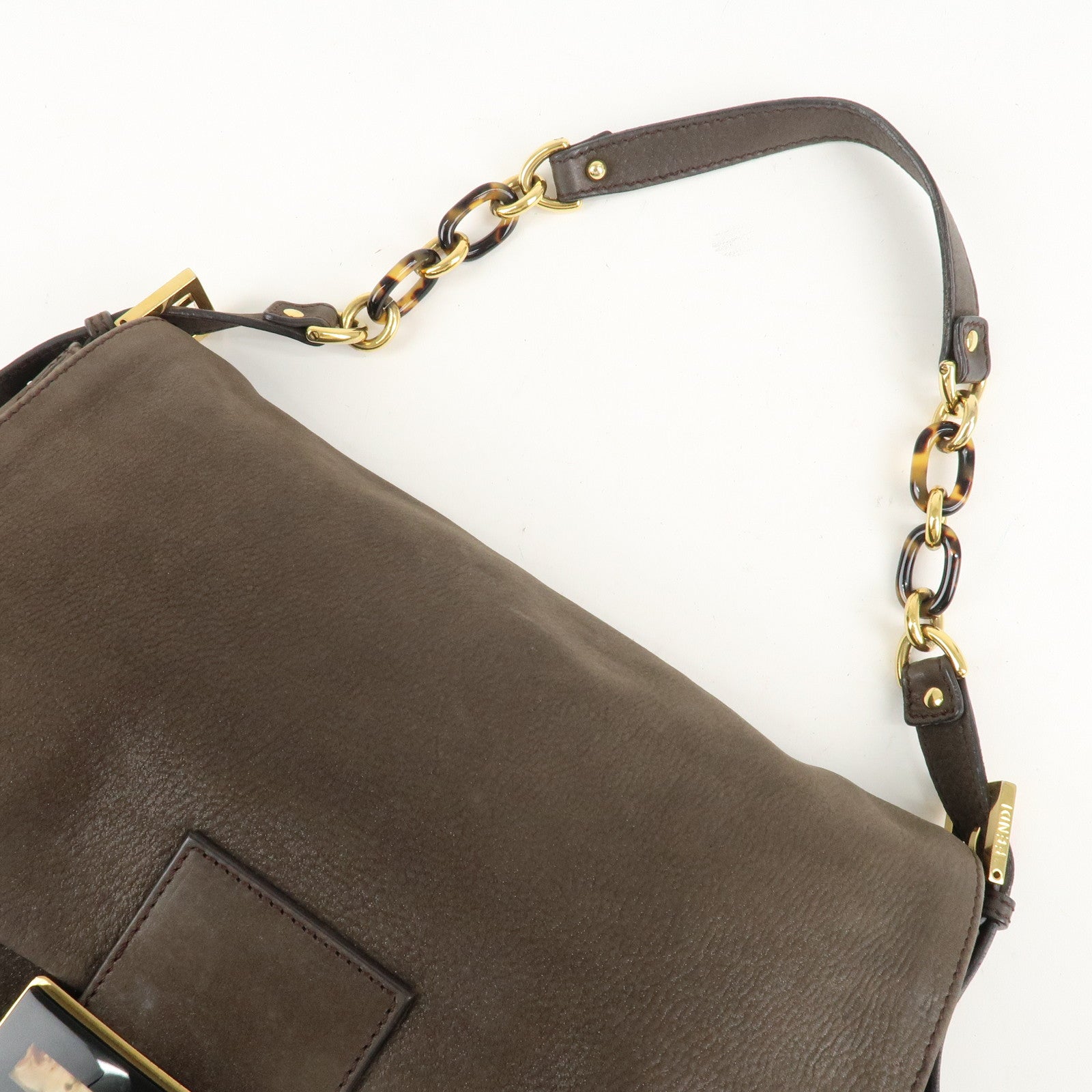 FENDI Big Mamma Baguette Leather Chain Shoulder Bag 8BR638 Used