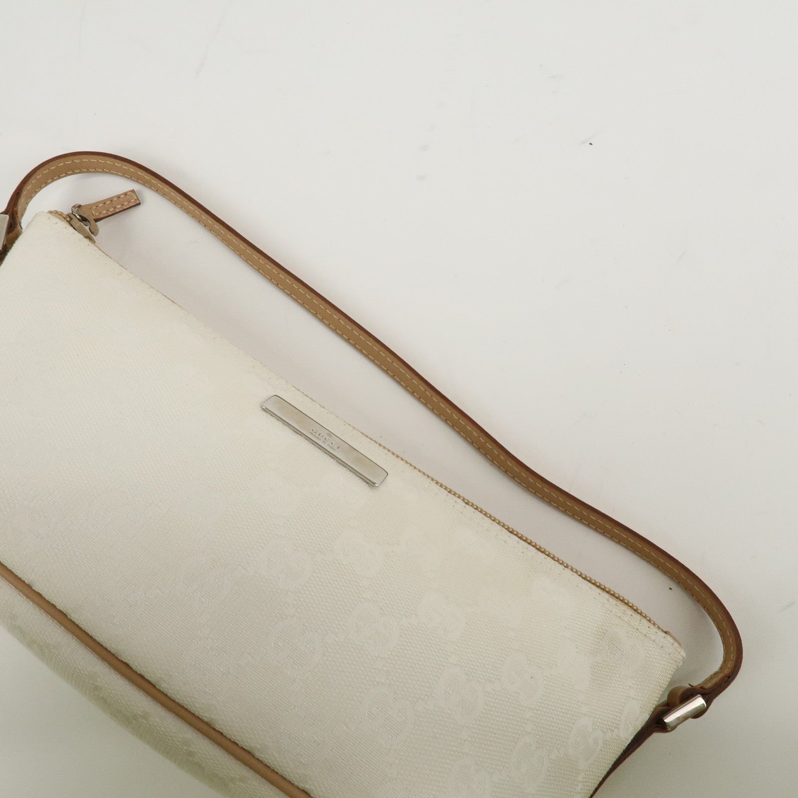 GUCCI Boat Bag GG Canvas Leather Hand Bag White Beige 039.1103 Used