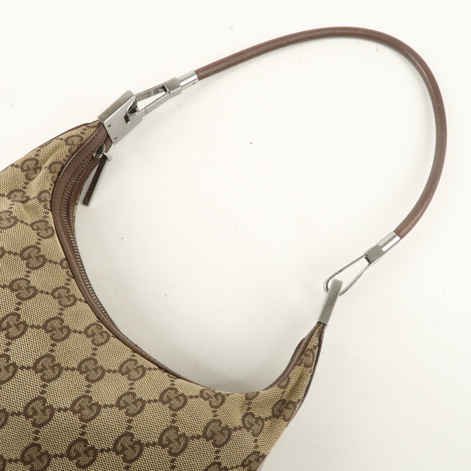 GUCCI GG Canvas Leather One-Shoulder Bag Beige Brown 001.3812