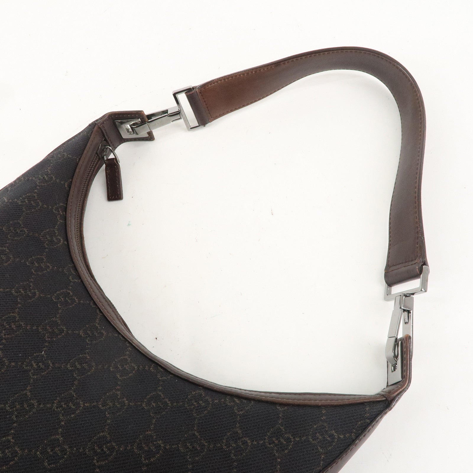 GUCCI GG Canvas Leather Shoulder Bag Black Brown 143744