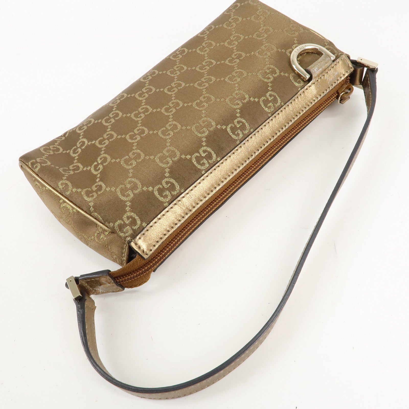 GUCCI Abbey Guccissima GG Satin Leather Hand Bag Gold 145750 Used