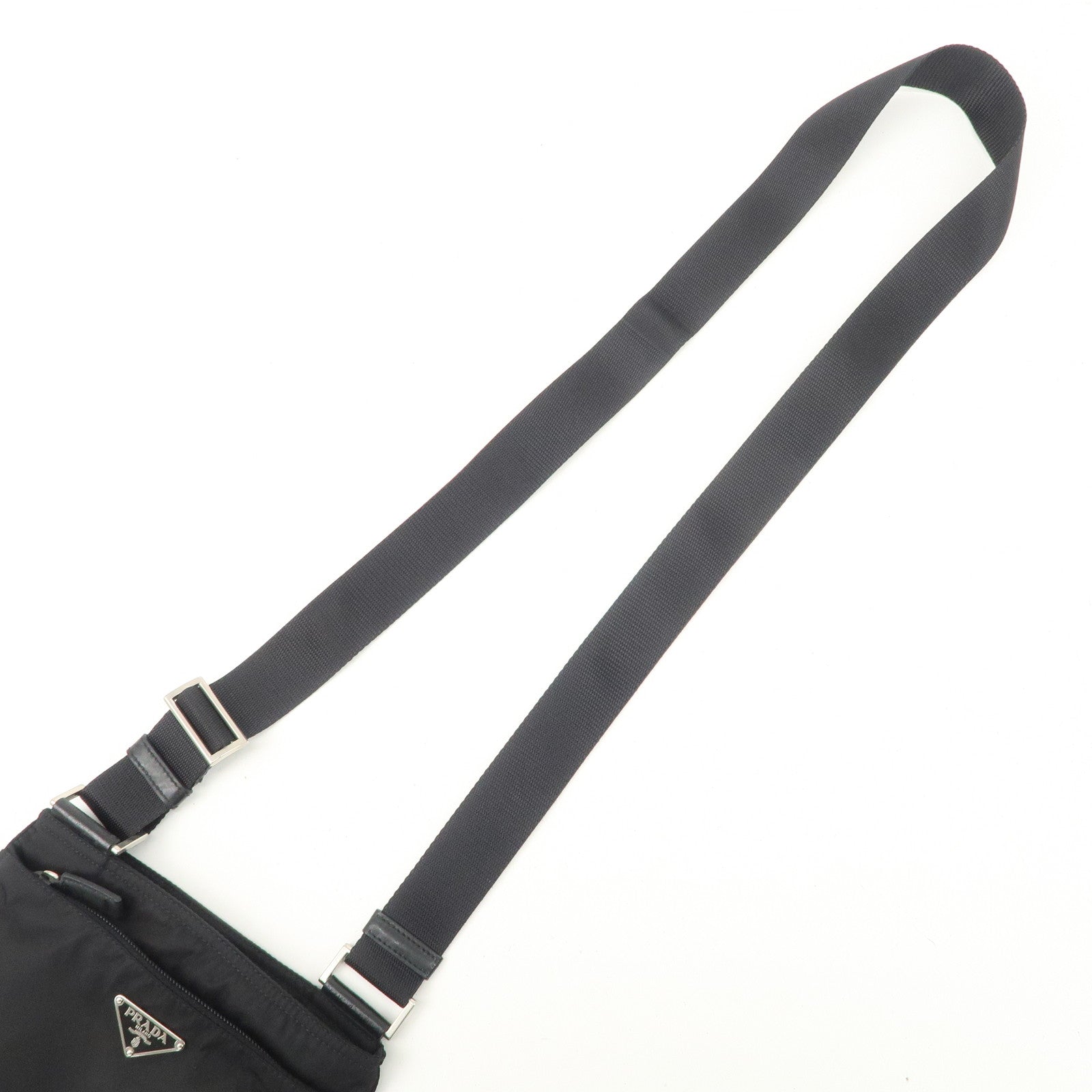 PRADA Triangle Logo Nylon Leather Shoulder Bag Crossbody Bag Black Used