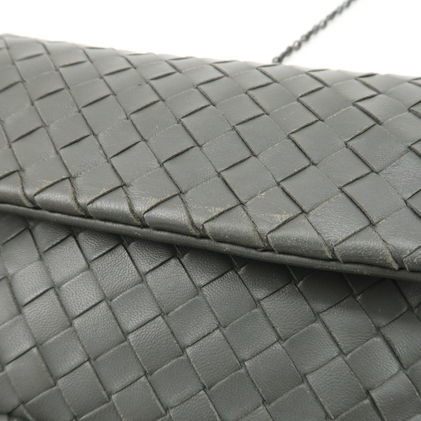 BOTTEGA VENETA Intrecciato Leather Chain Shoulder Bag Gray 310774 Used