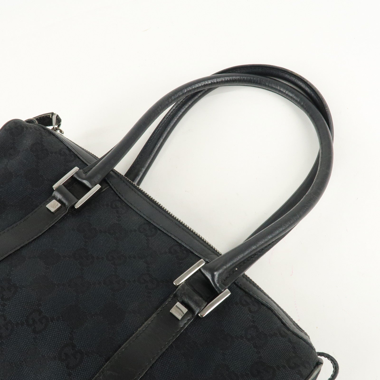 GUCCI GG Canvas Leather Mini Boston Bag Black