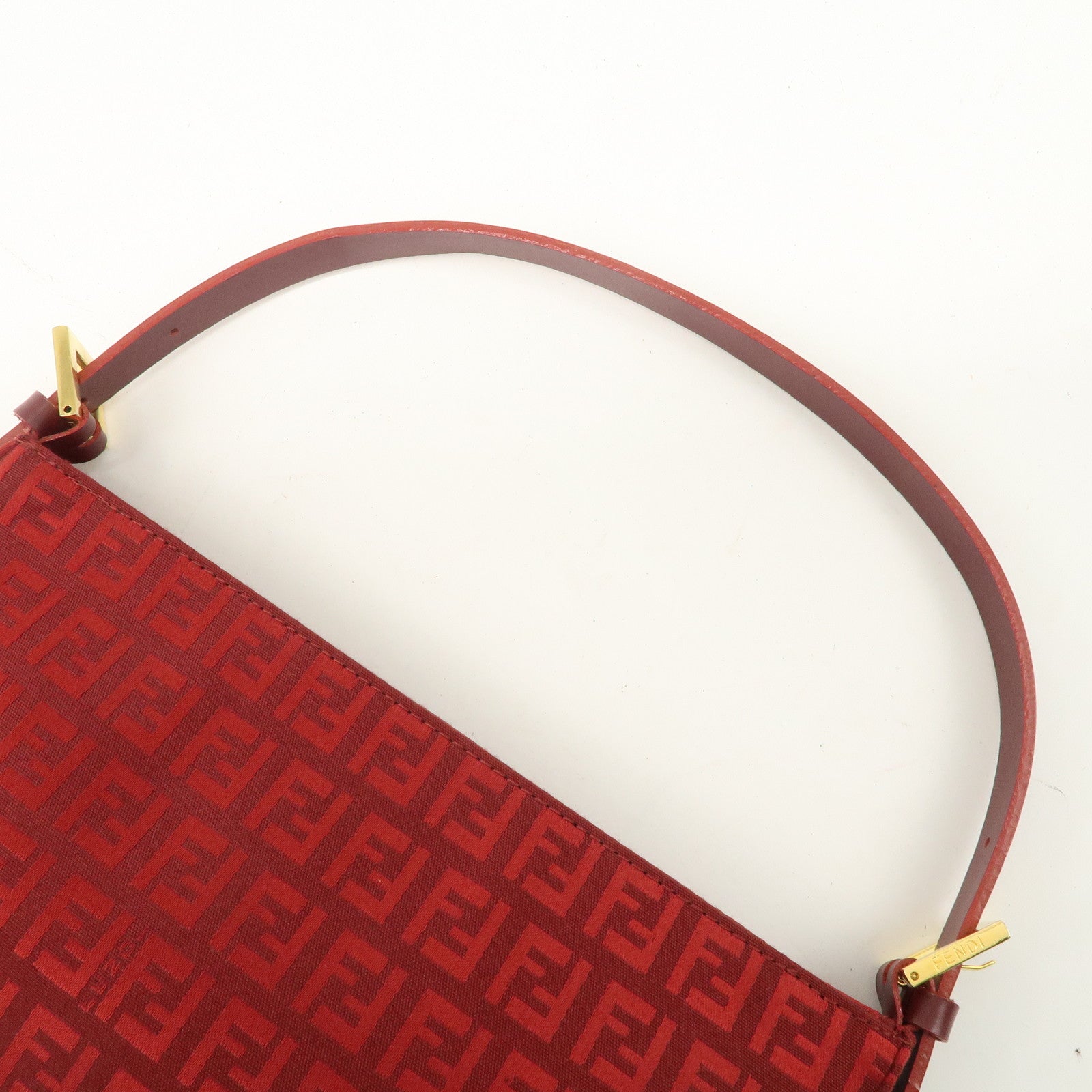 FENDI Zucchino Canvas Leather Shoulder Bag Purse Red 8BR042 Used