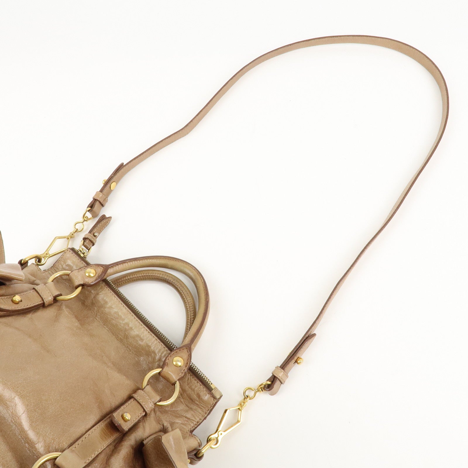 MIU MIU Leather Ribbon 2Way Shoulder Hand Bag Beige