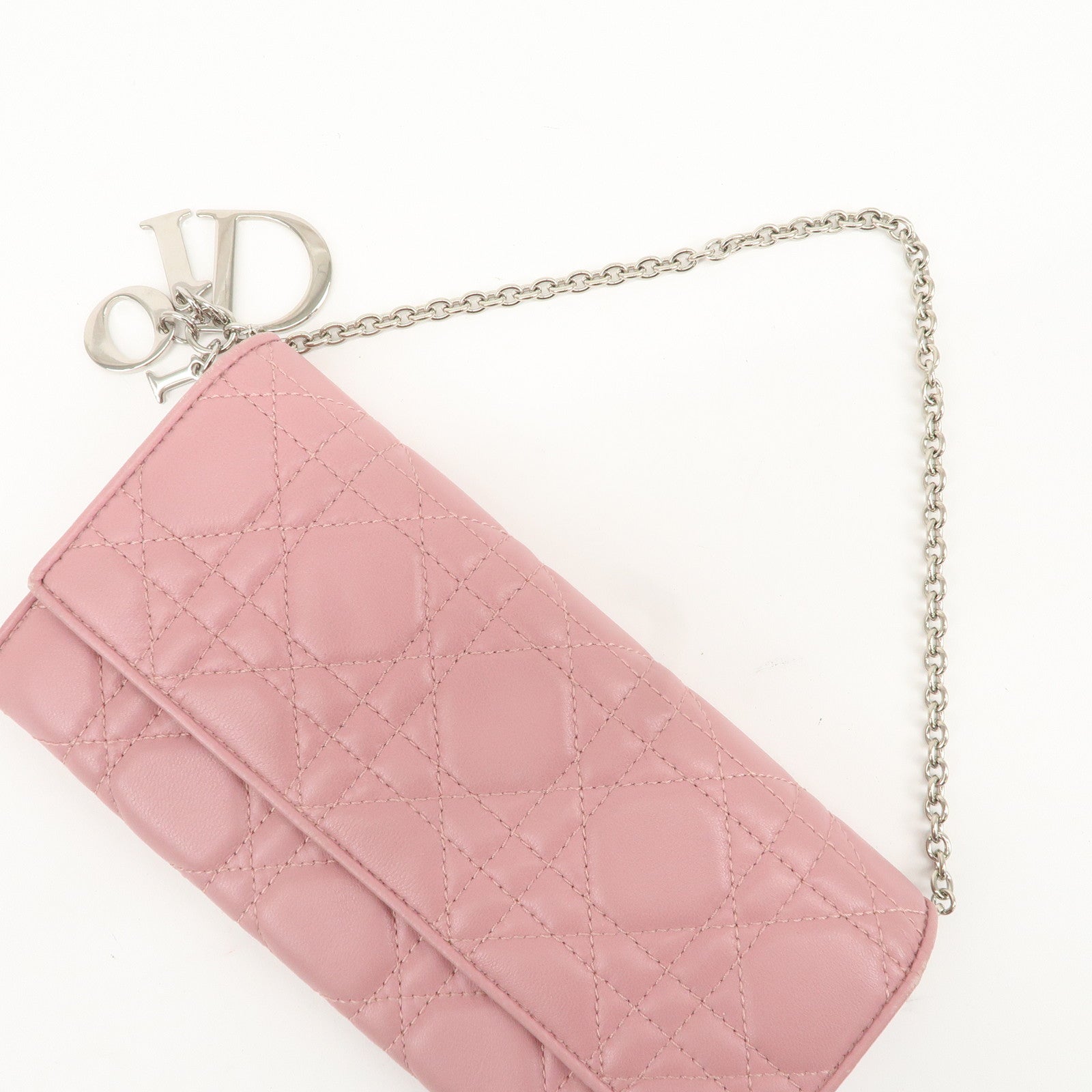 Christian Dior Cannage Dior Leather Chain Wallet Pink