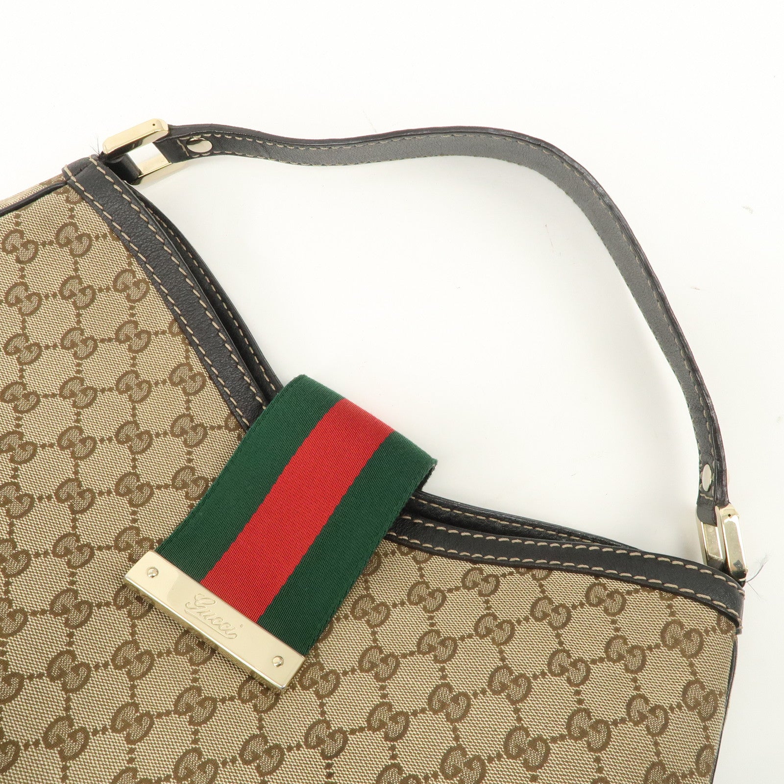 GUCCI Sherry GG Canvas Leather Shoulder Bag Beige Black 233604