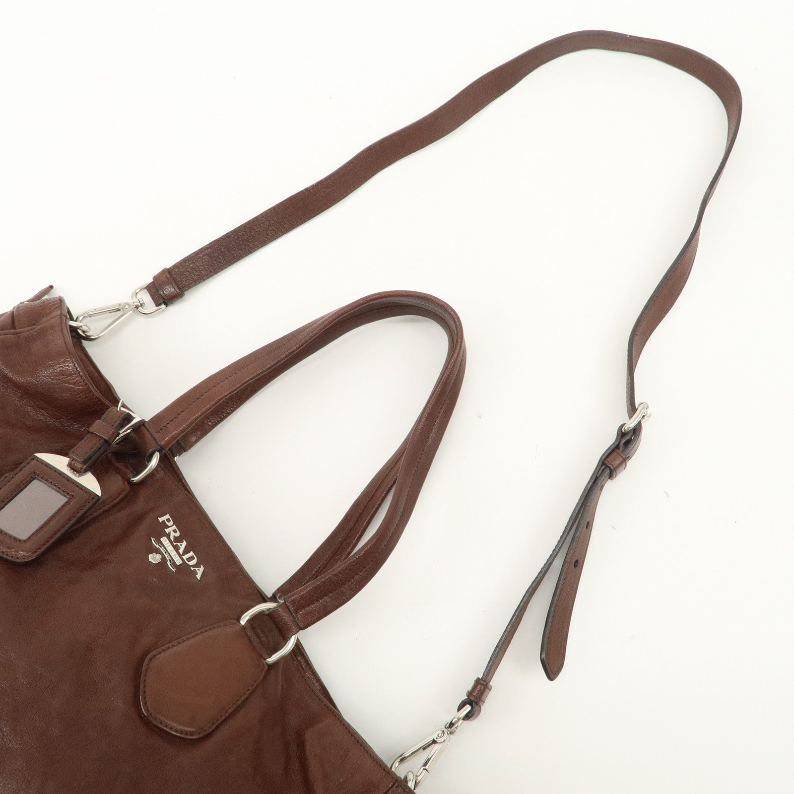 PRADA Leather 2Way Bag Shoulder Bag Crossbody Bag Brown