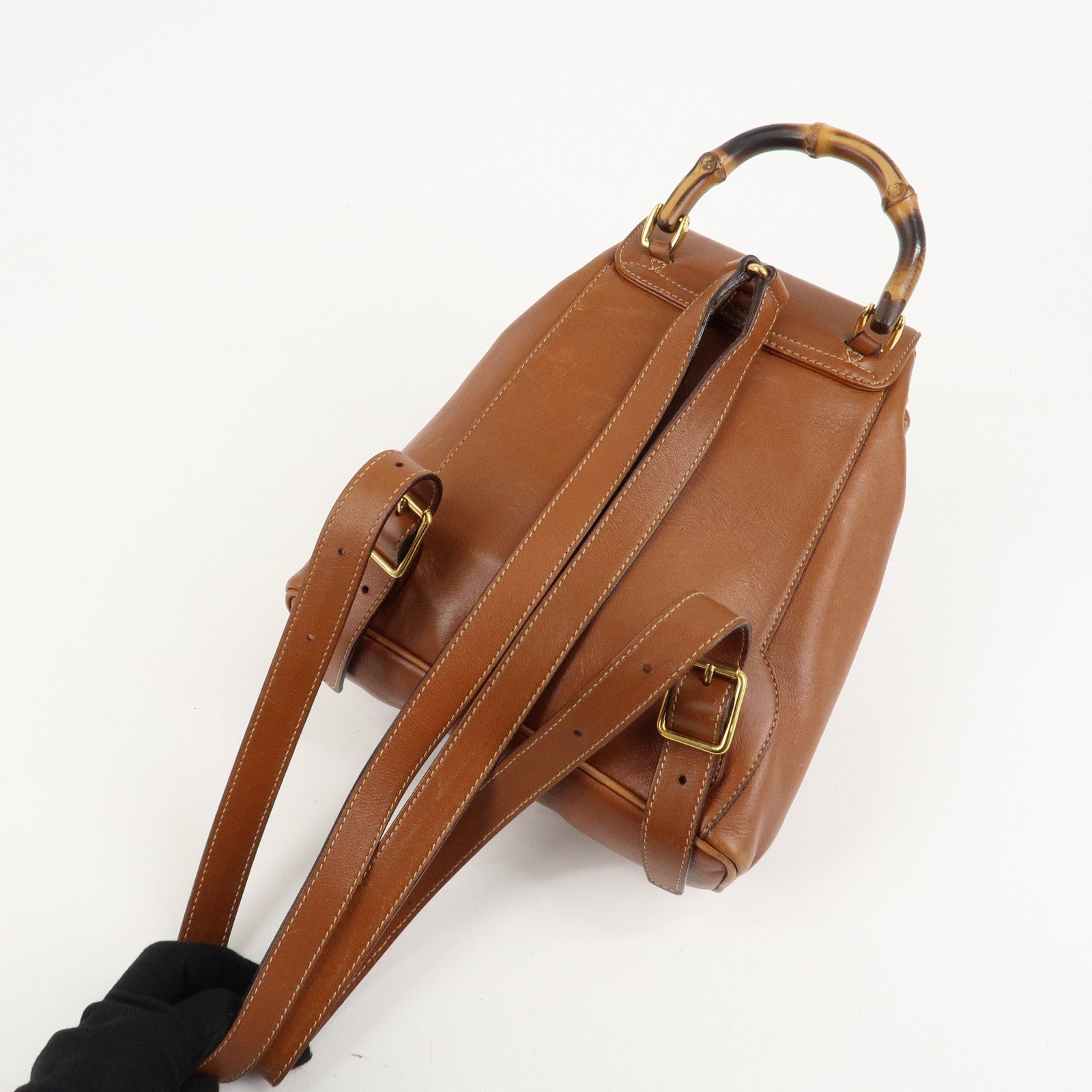 GUCCI Bamboo Leather Backpack Rucksack Bag Brown 003.1705