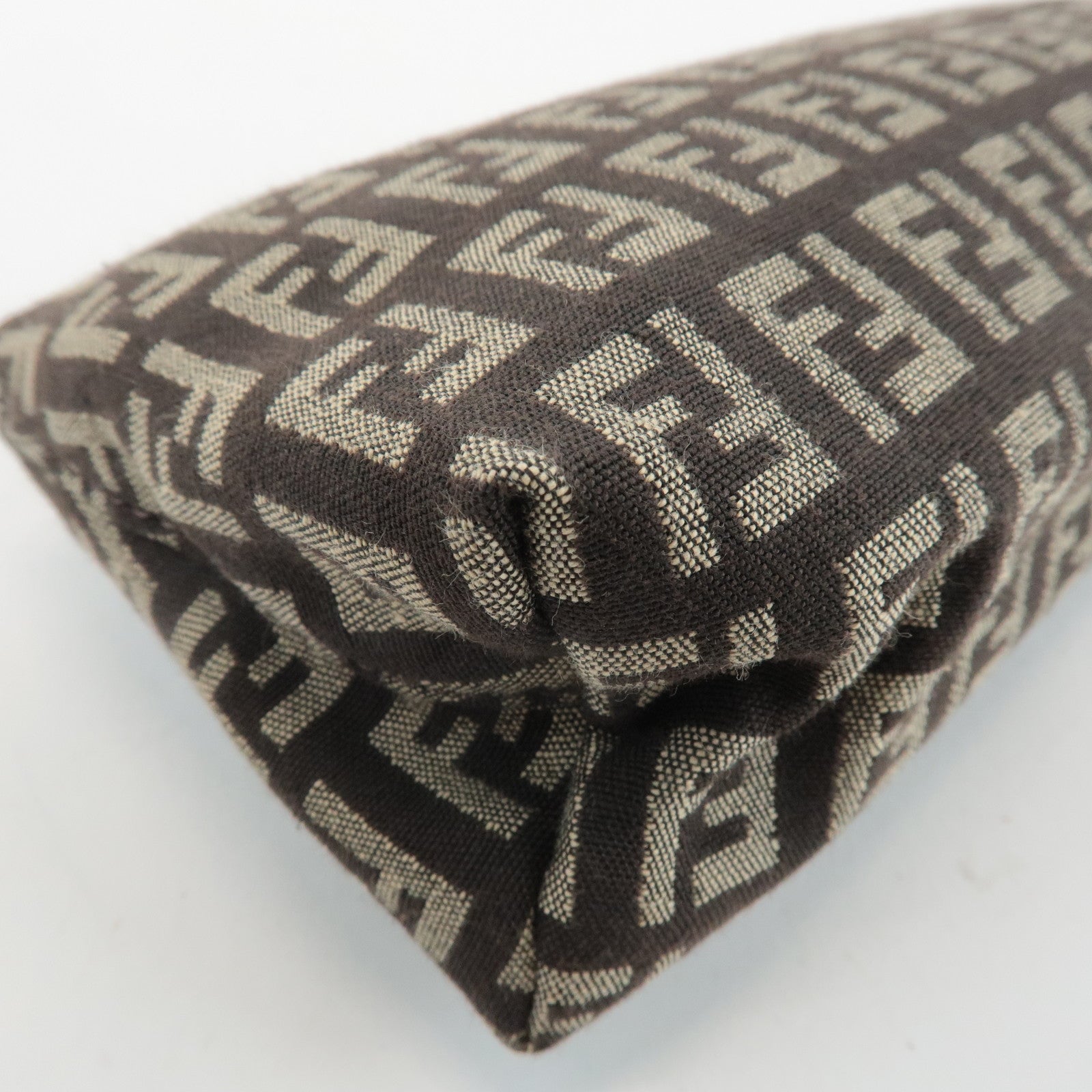 FENDI Zucchino Canvas Leather Pouch Beige Brown 7N0038 Used