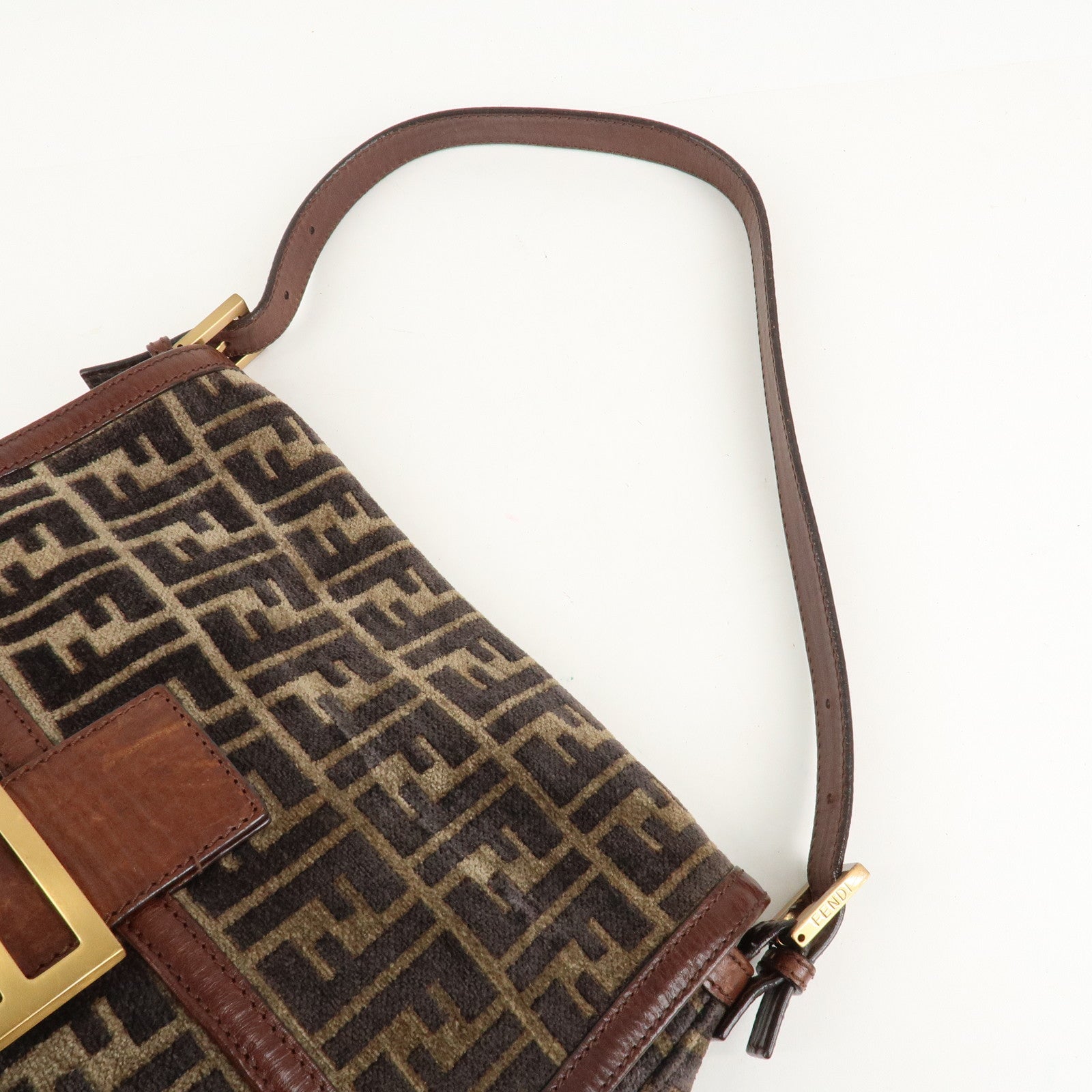 FENDI Mamma Baguette Zucca Pile Leather Shoulder Bag 8BR001 Used
