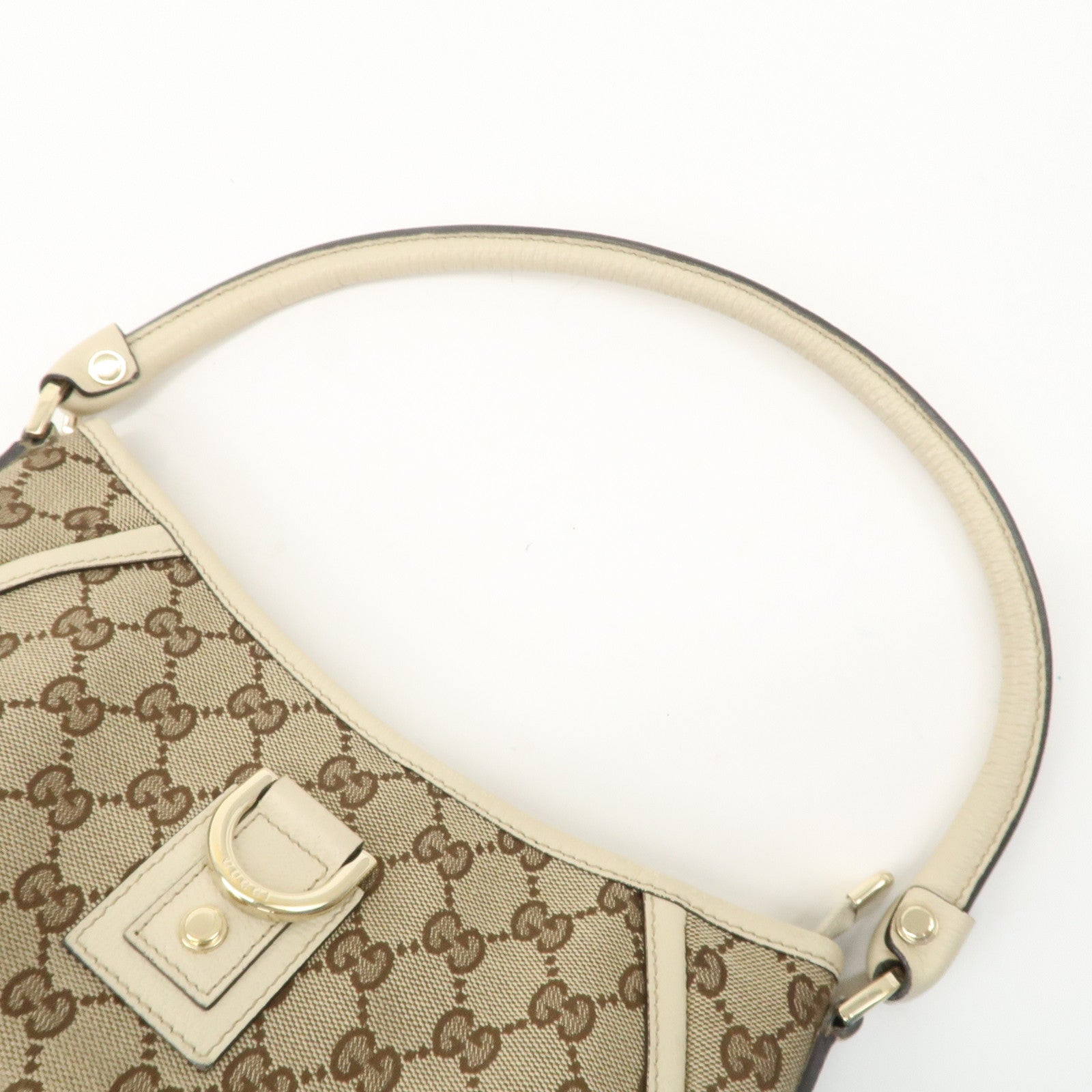 GUCCI Abbey GG Canvas Leather Shoulder Bag Beige Gold 130939