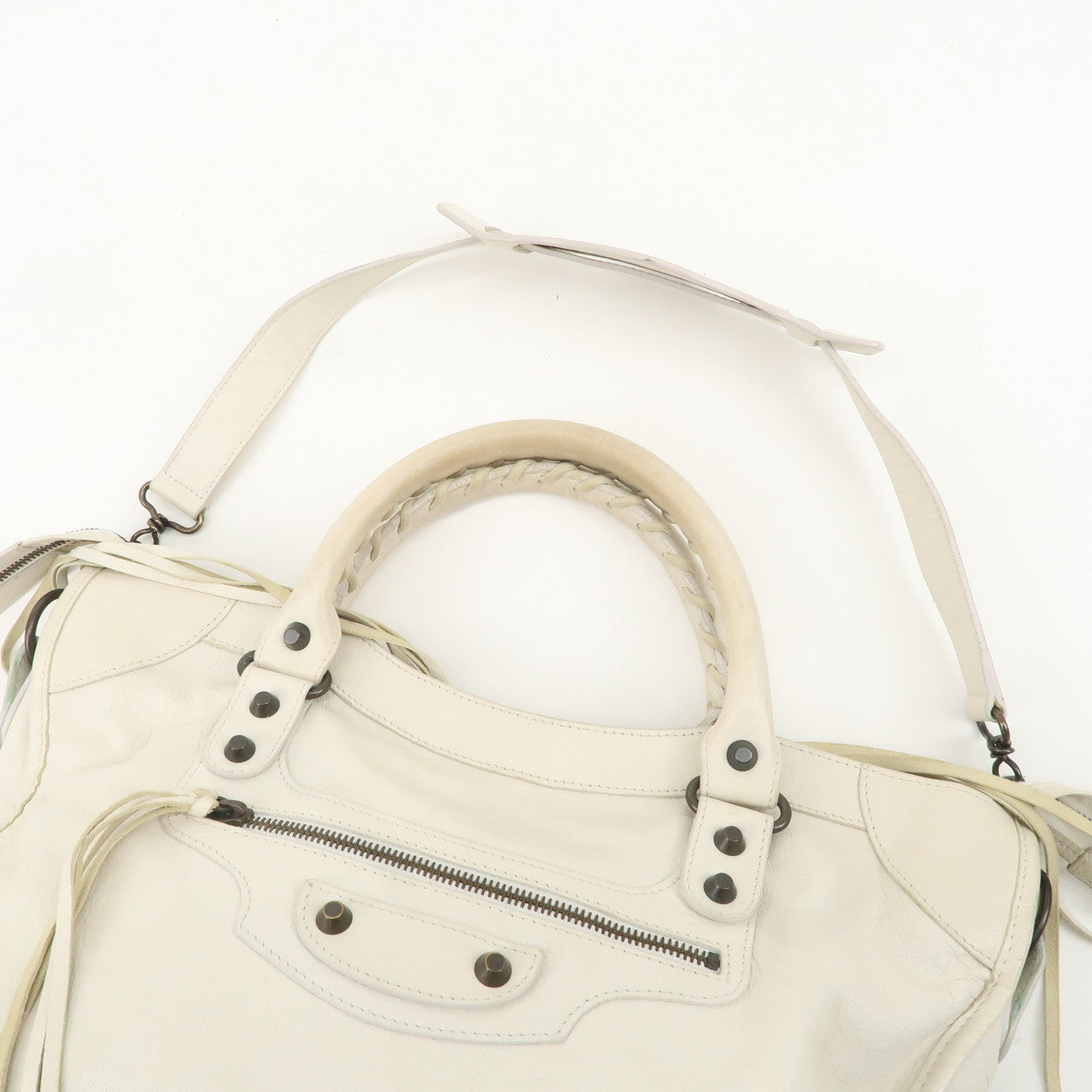 BALENCIAGA The City Leather 2Way Shoulder Bag Ivory 115748