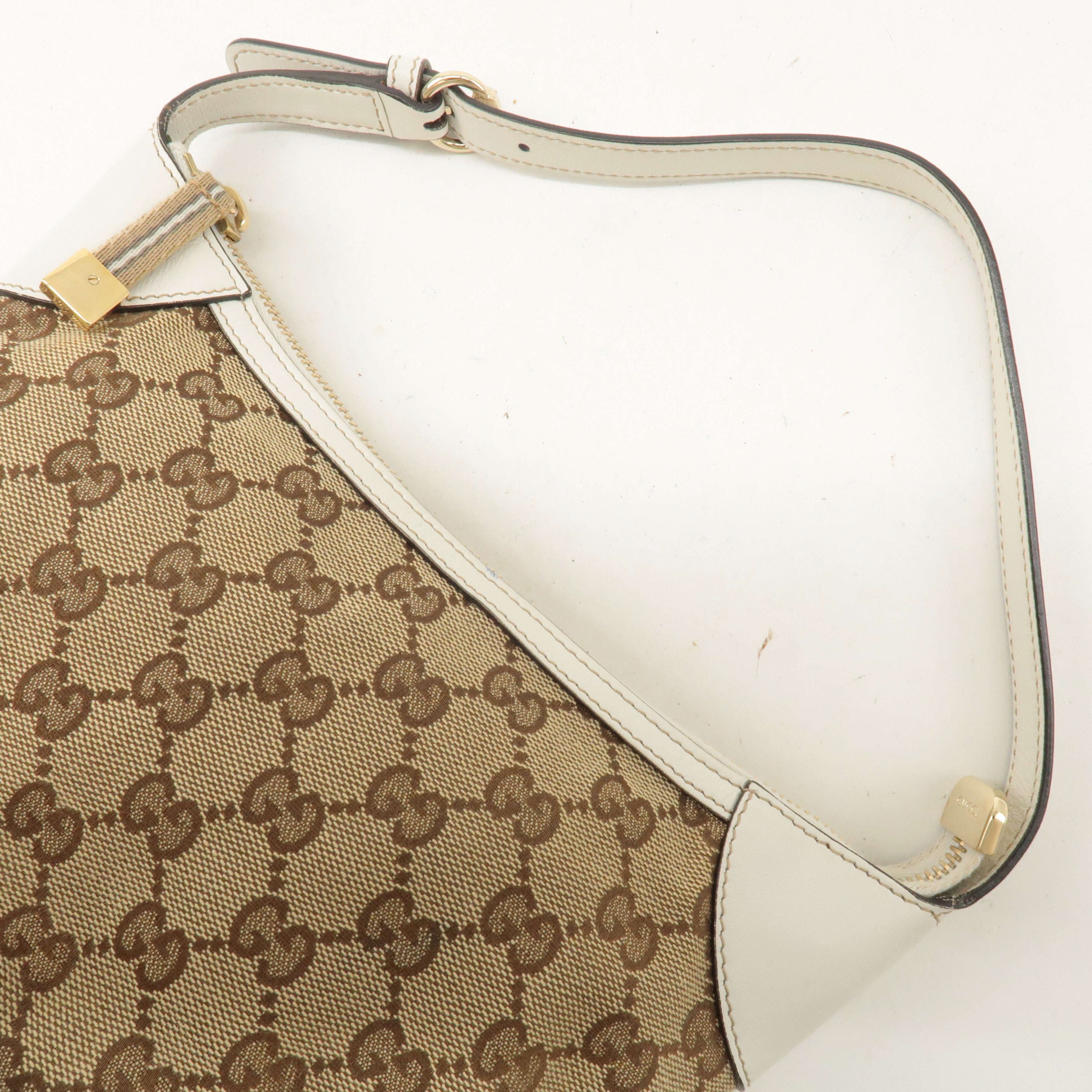 GUCCI Sherry GG Canvas Leather Shoulder Bag Beige White 224093