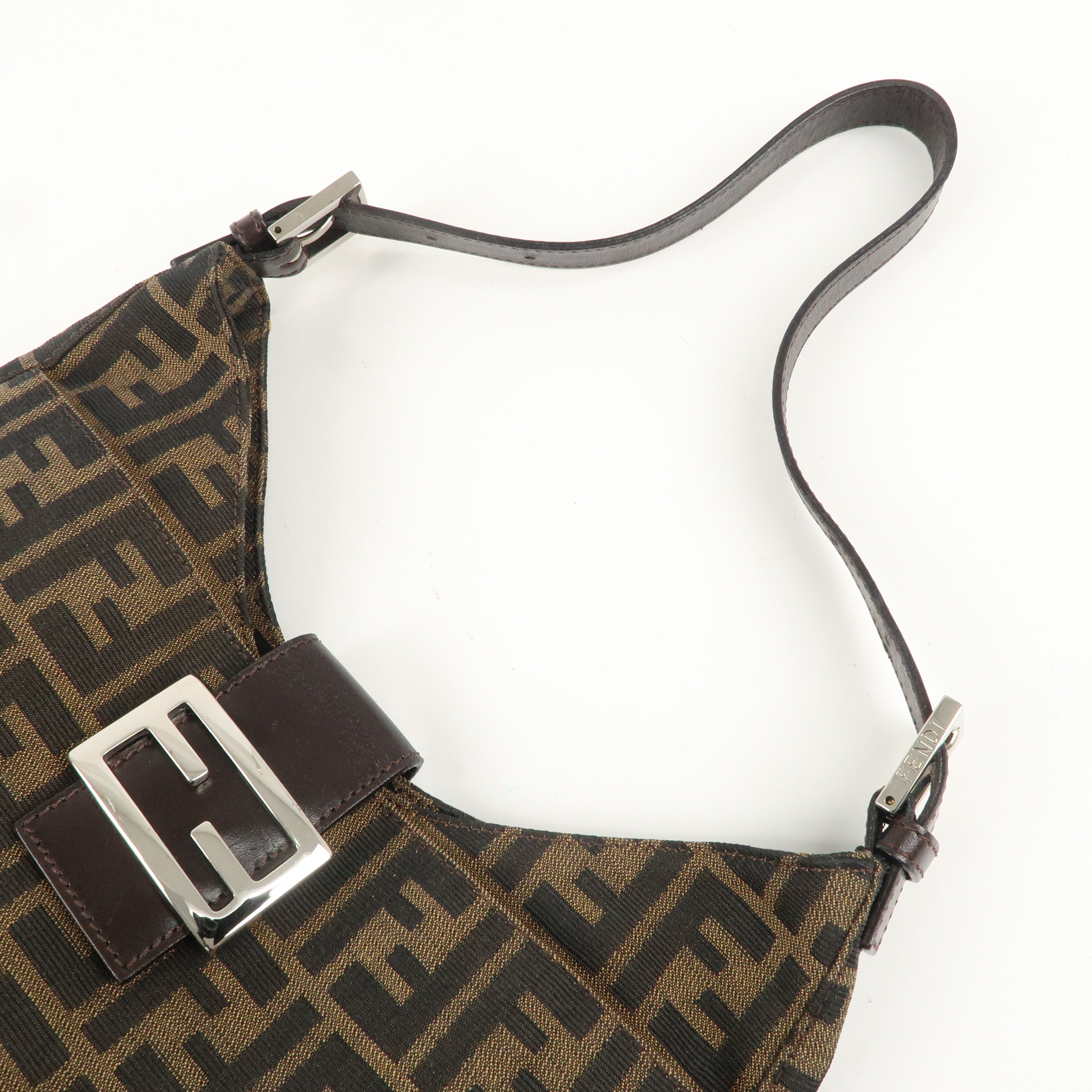 FENDI Zucca Canvas Leather Shoulder Bag Brown Black 26569