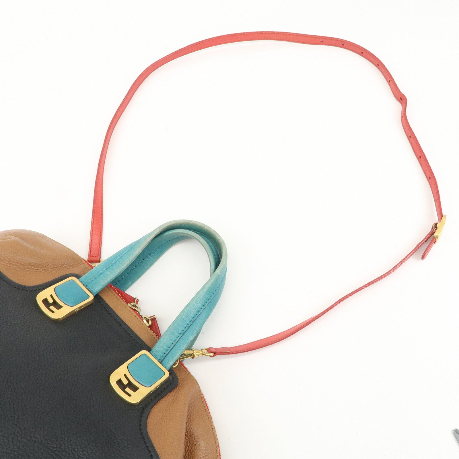 FENDI Cameleon Leather 2WAY Bag Black Brown Blue Red 8BL110 Used