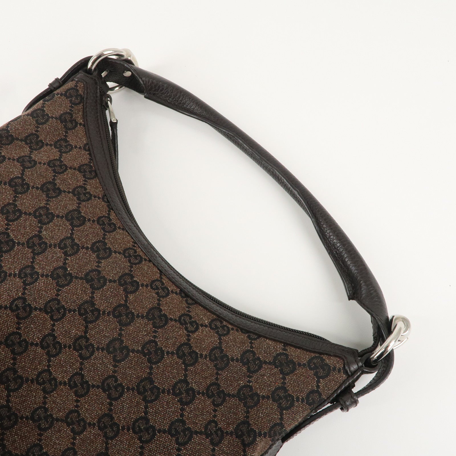 GUCCI GG Canvas Leather One Shoulder Bag Dark Brown 289715