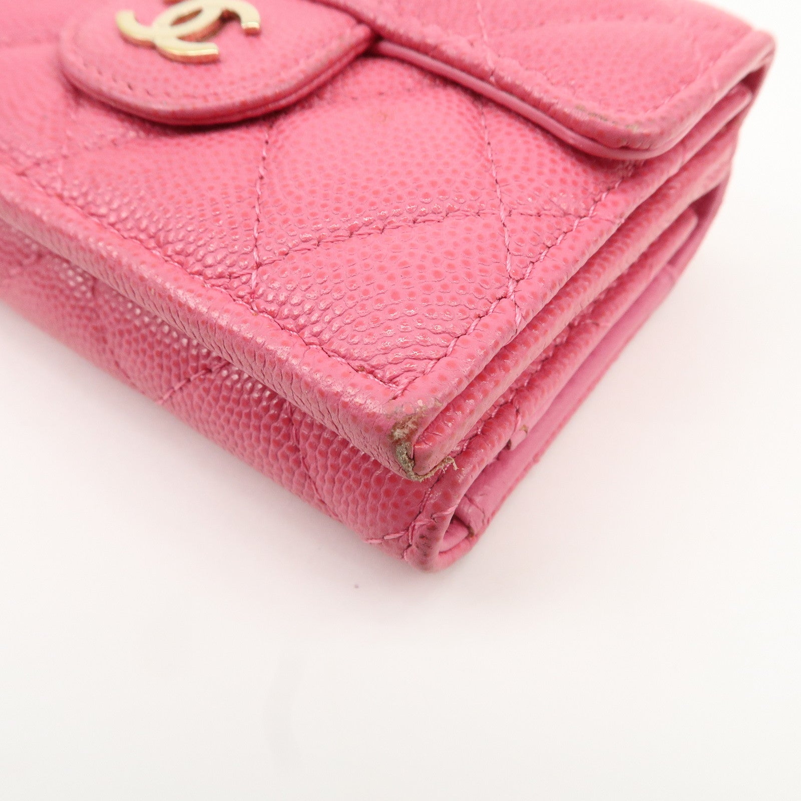 CHANEL Matelasse Caviar Skin Tri-Fold Wallet Pink A84401 Used