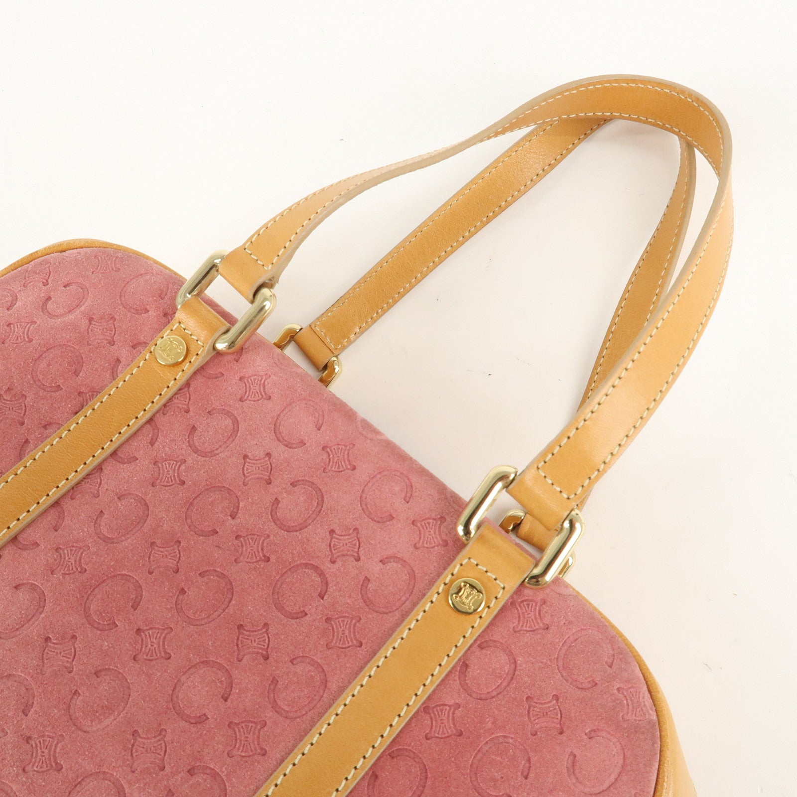 CELINE C Macadam Suede Leather Mini Boston Bag Hand Bag Pink Used