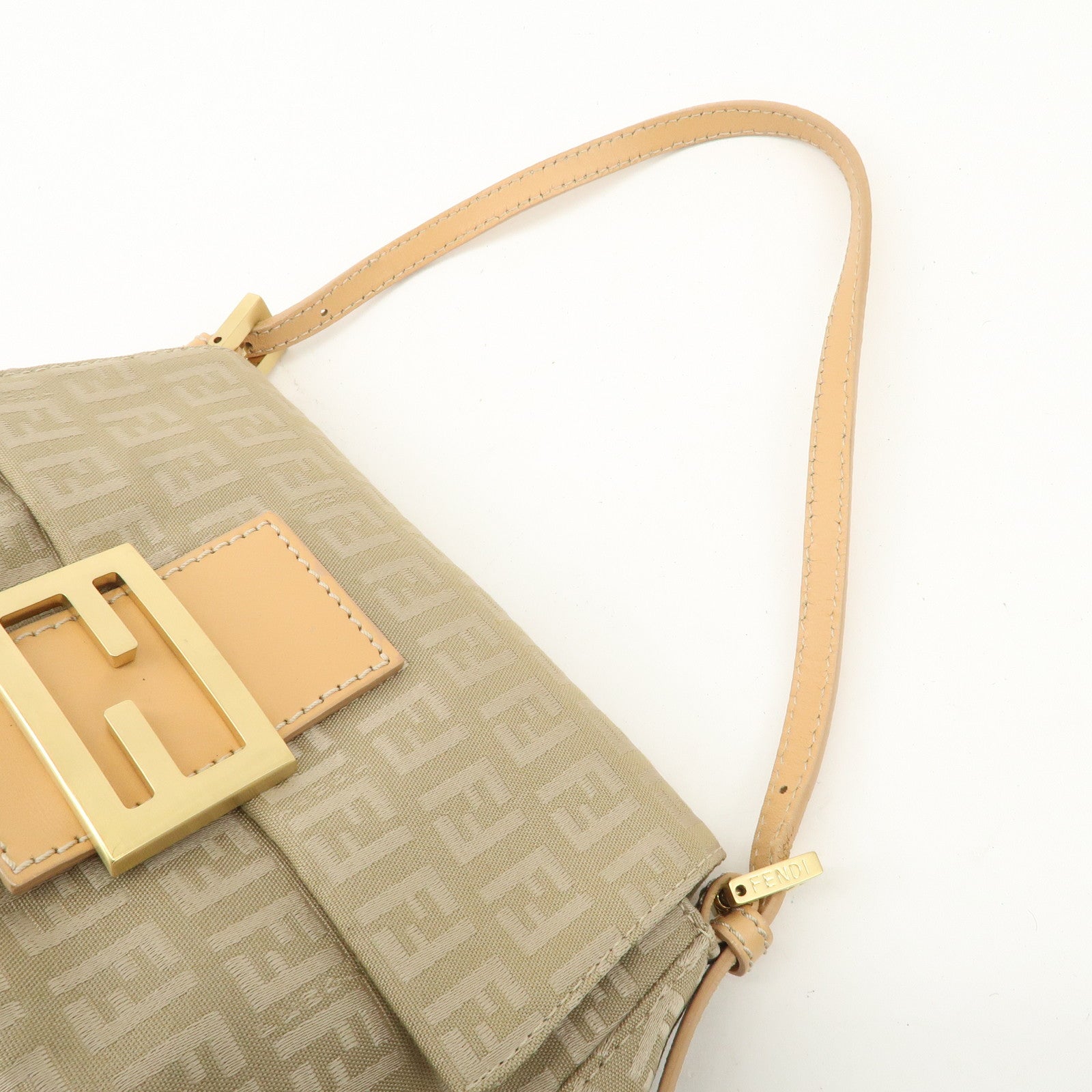 FENDI Mini Mamma Baguette Zucchino Canvas Leather Shoulder Bag Used