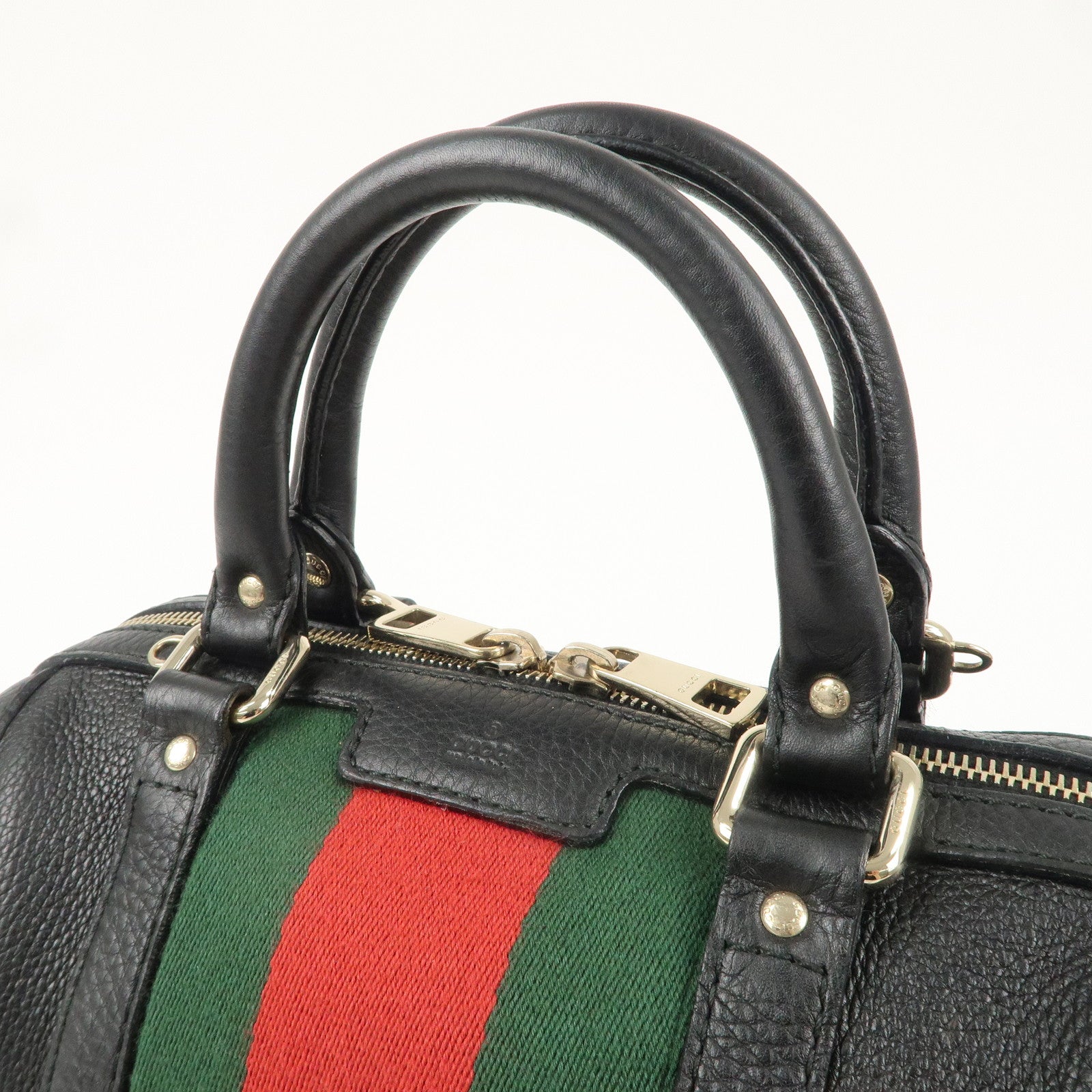 GUCCI Sherry Line Leather 2Way Boston Hand Bag Black 269876