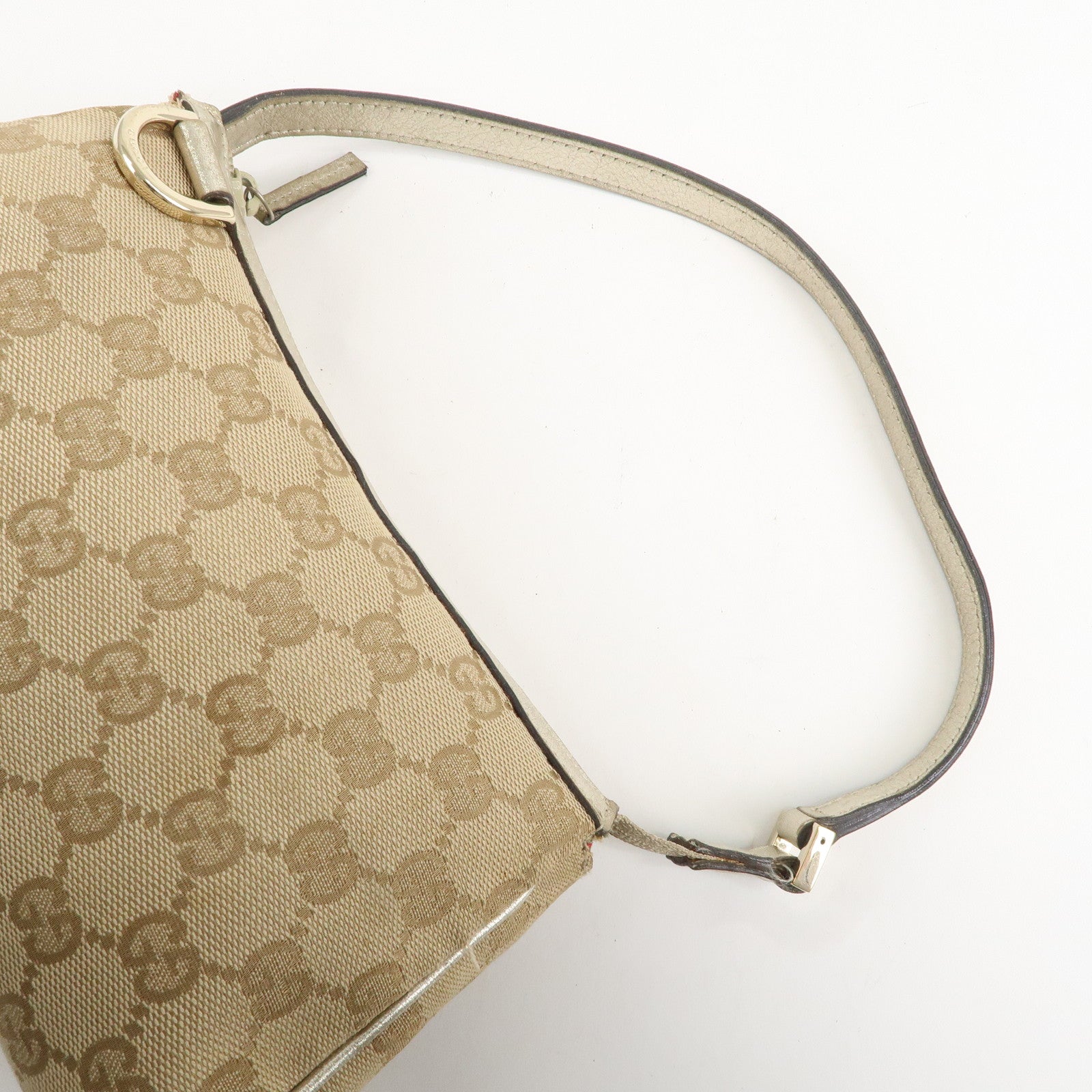 GUCCI Abbey GG Canvas Sholder Bag Pouch Beige Gold  145750