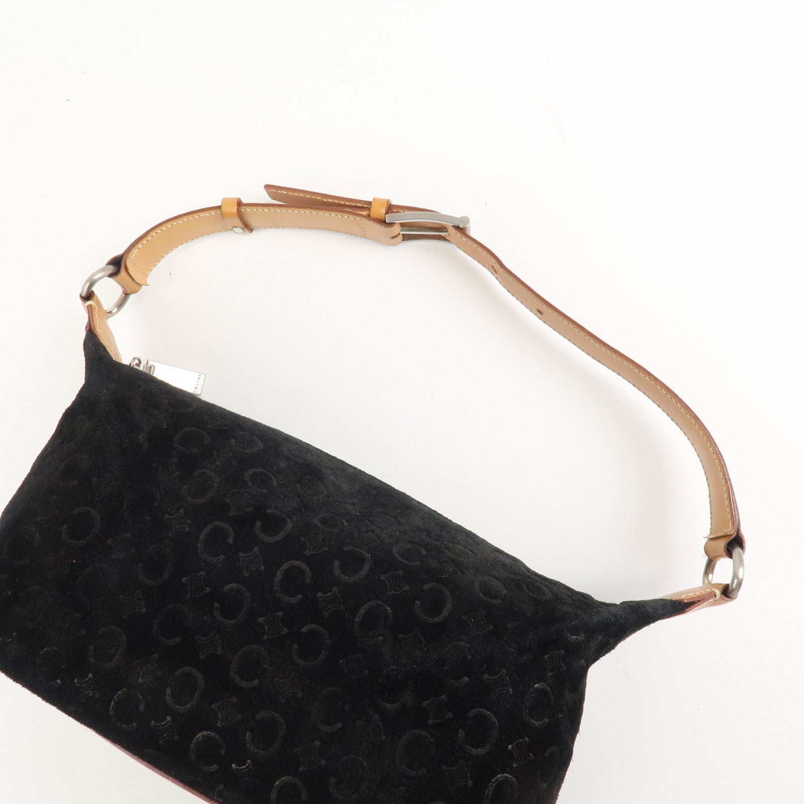 CELINE C Macadam Suede Shoulder Bag Hand Bag Black Used