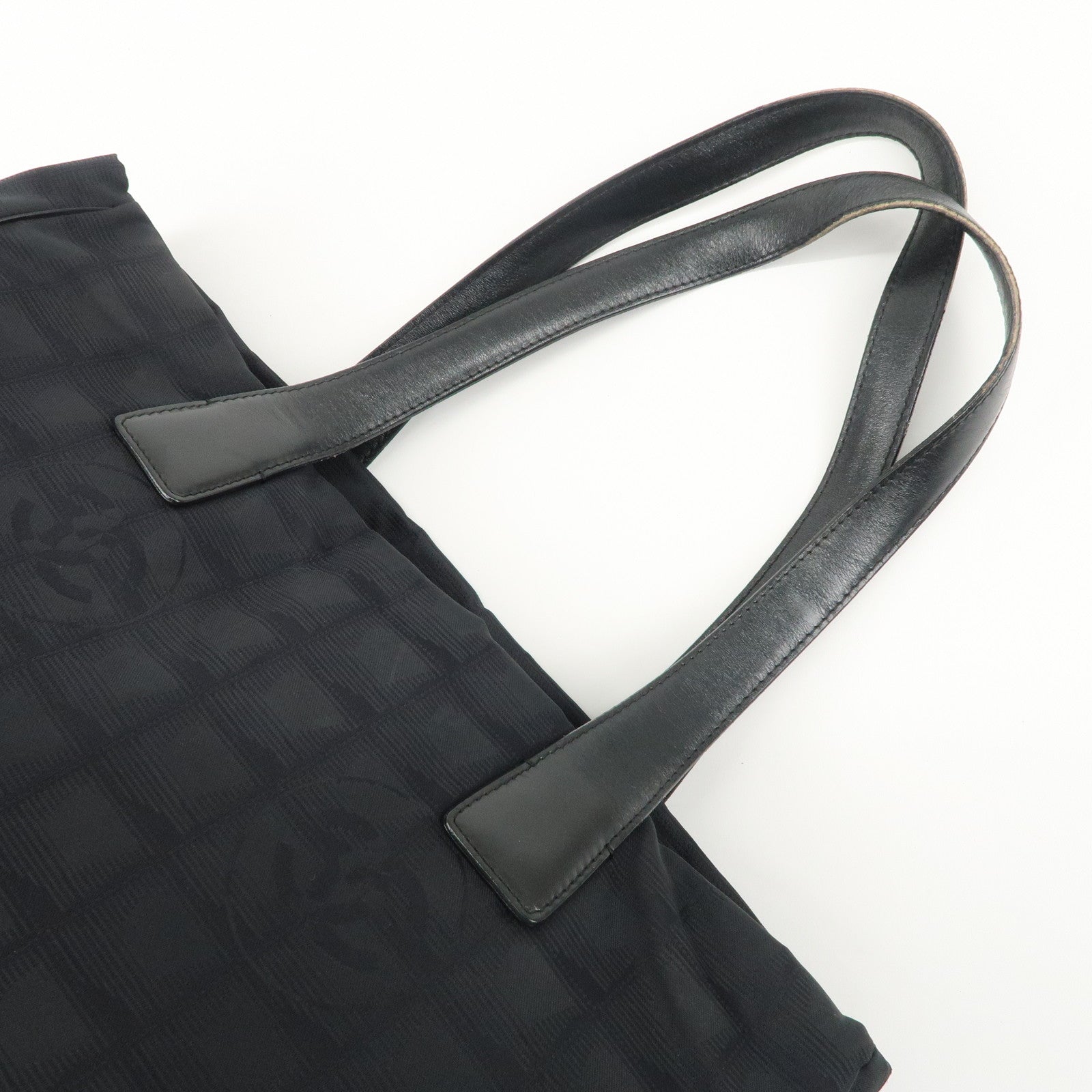 CHANEL New Travel Line Nylon Jacquard Leather Tote Bag A15991 Used