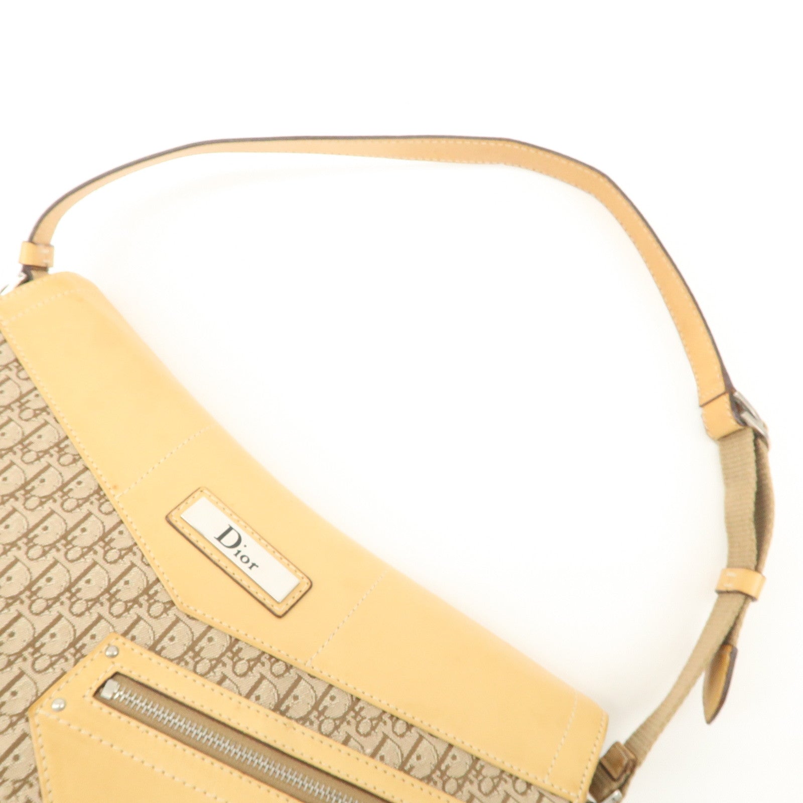 Christian Dior Trotter Canvas Leather Shoulder Bag Beige