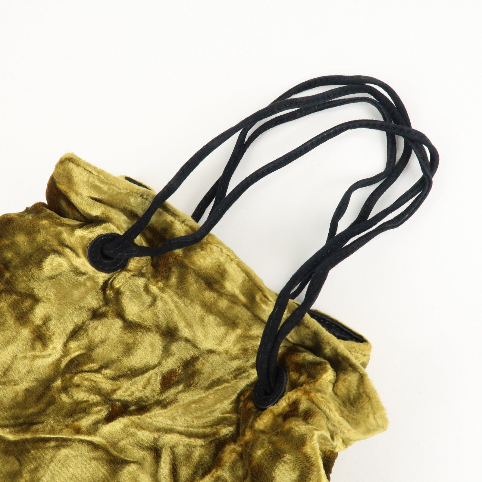 MIU MIU Satin Velour Suede Shoulder Bag Drawstring Bag Gold Black Used