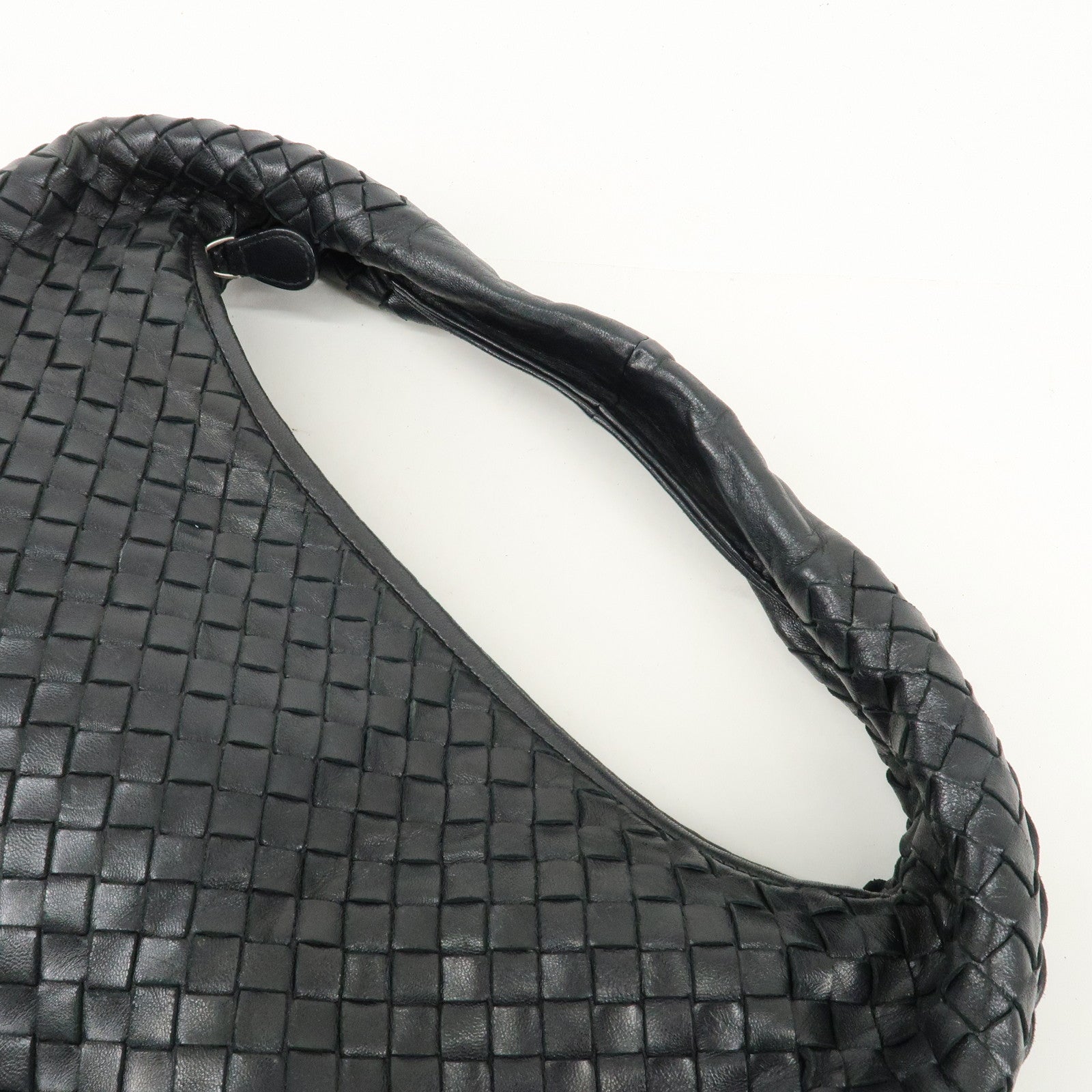 BOTTEGA VENETA Hobo Intrecciato Leather Shoulder Bag Black 115653