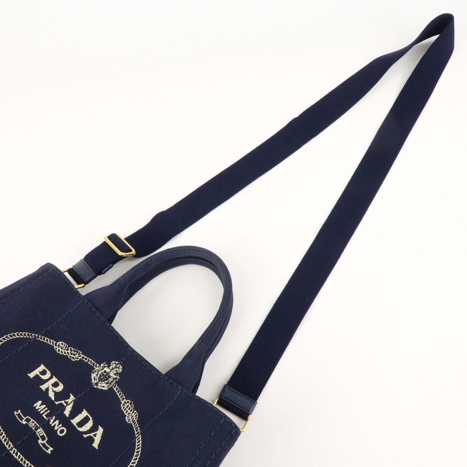 PRADA Canapa Mini Canvas Tote Bag Hand Bag Navy 1BG439