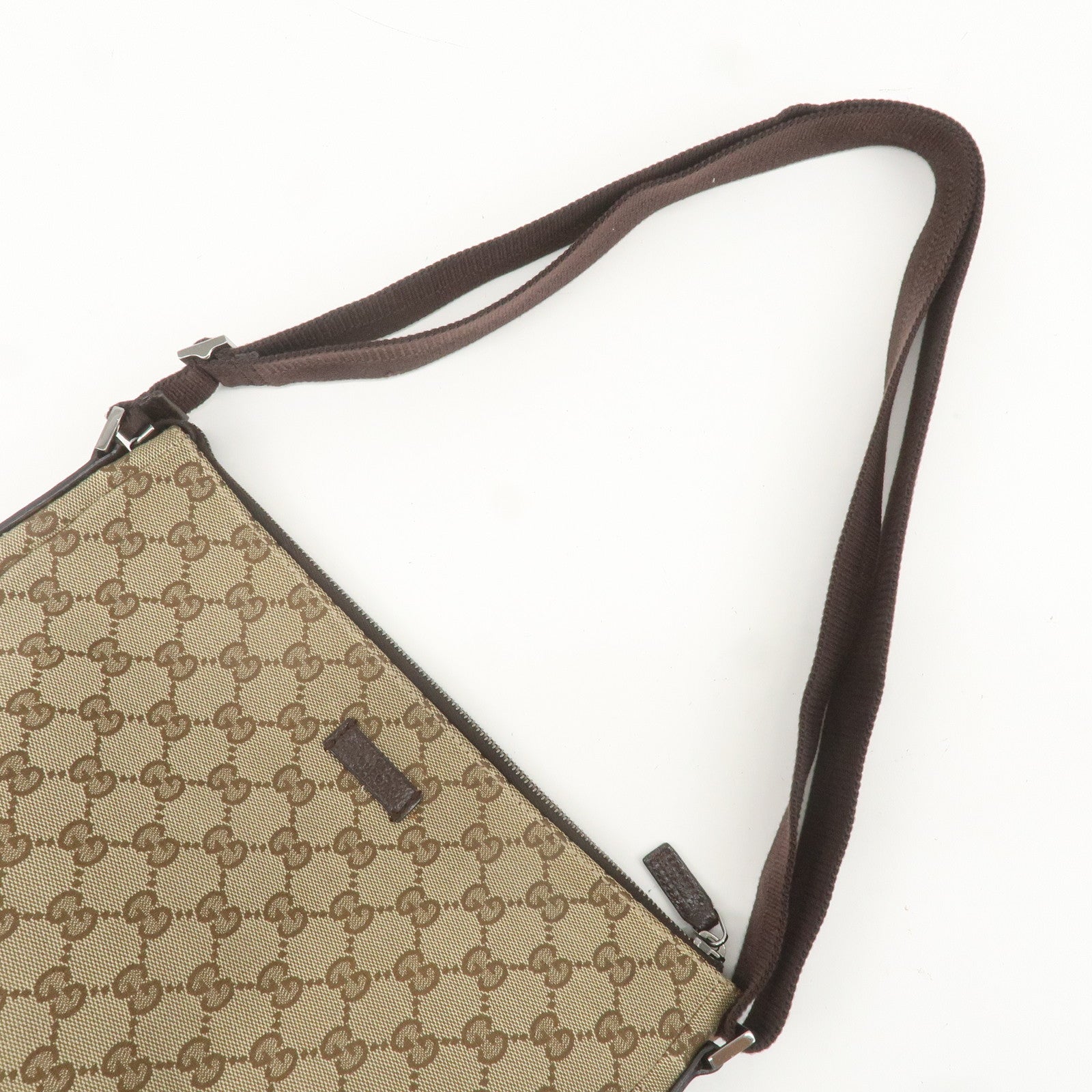 GUCCI GG Canvas Leather Shoulder Bag Beige Brown 114273